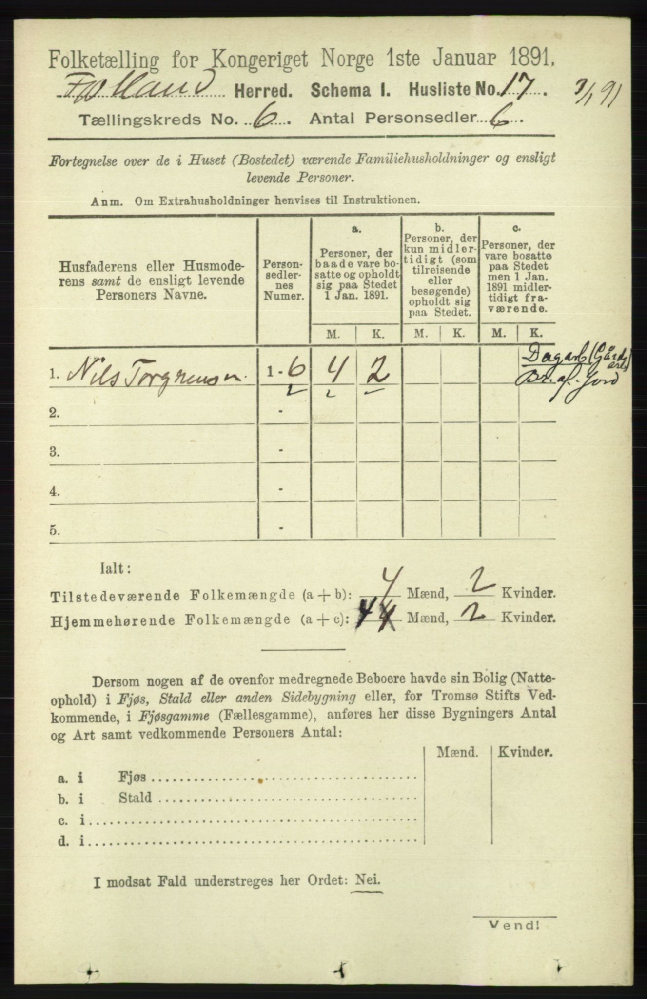 RA, Folketelling 1891 for 1036 Fjotland herred, 1891, s. 853