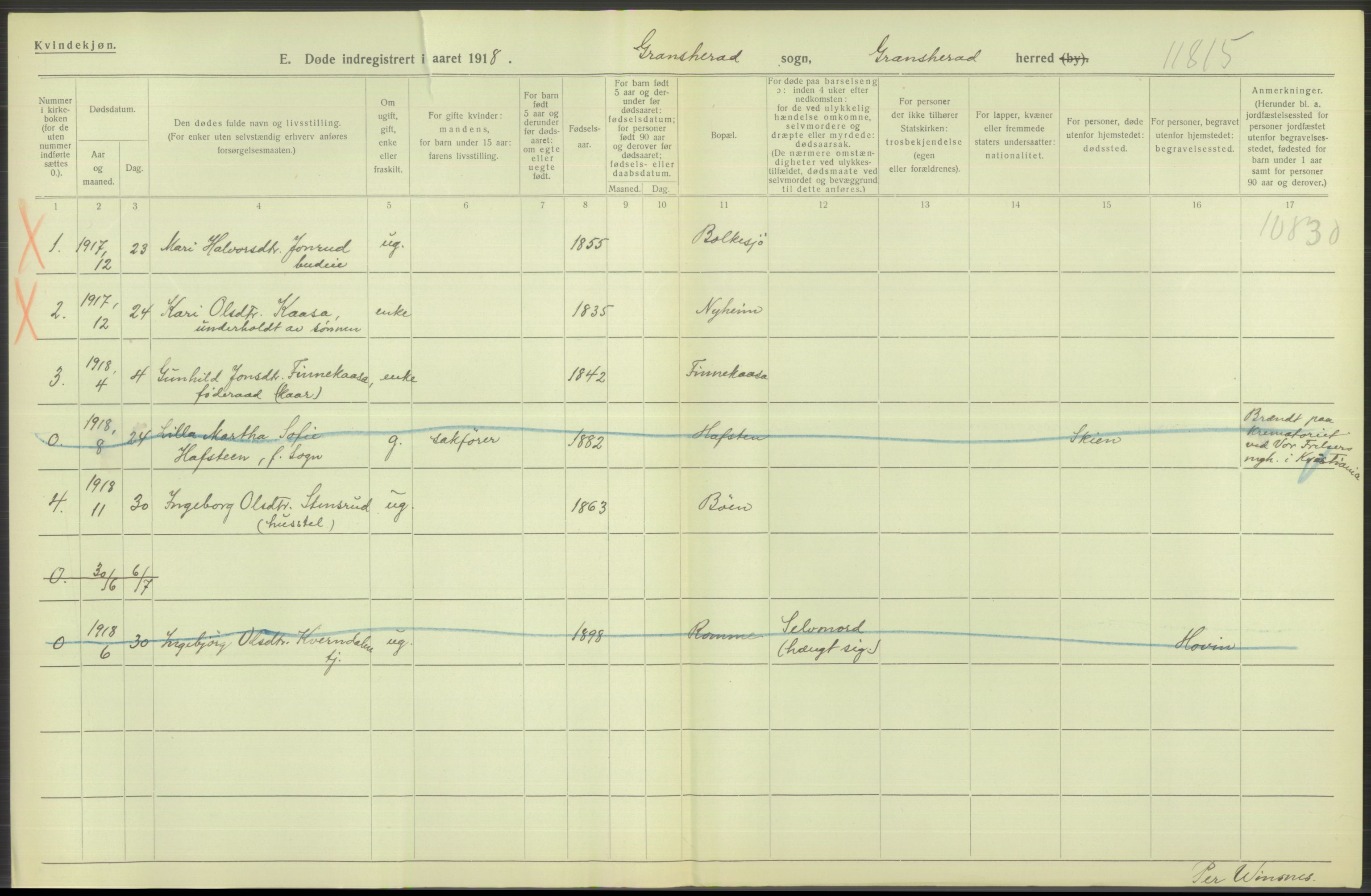 Statistisk sentralbyrå, Sosiodemografiske emner, Befolkning, AV/RA-S-2228/D/Df/Dfb/Dfbh/L0026: Telemark fylke: Døde. Bygder og byer., 1918, s. 288