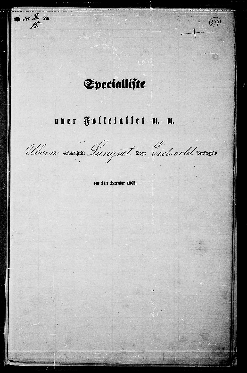 RA, Folketelling 1865 for 0237P Eidsvoll prestegjeld, 1865, s. 338