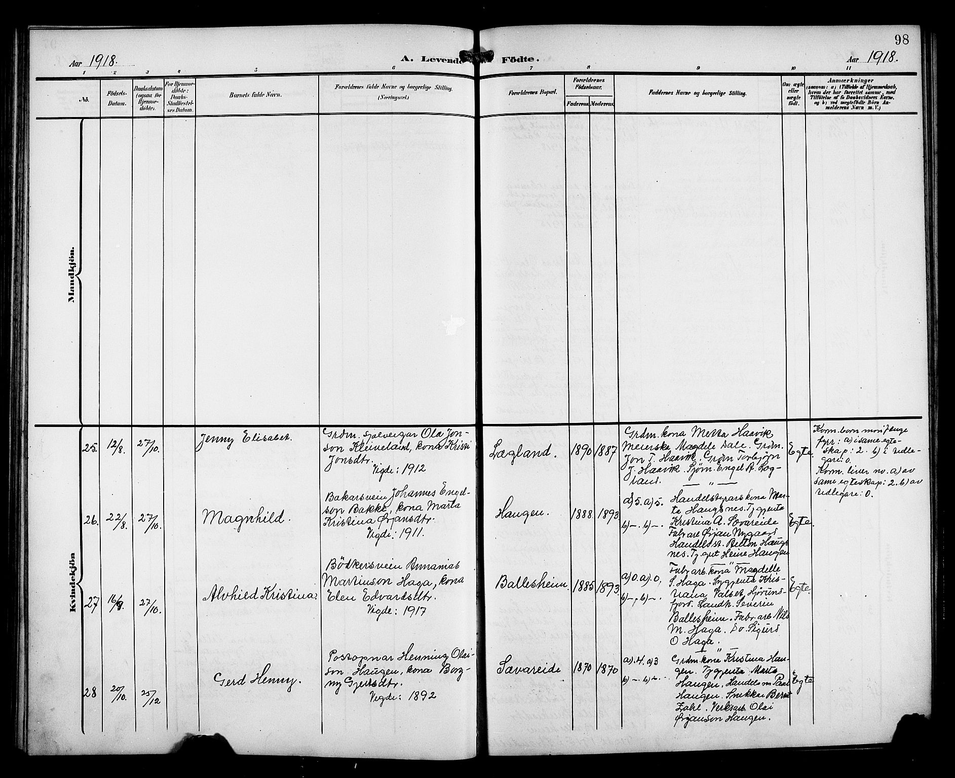 Fusa sokneprestembete, AV/SAB-A-75401/H/Hab: Klokkerbok nr. C 3, 1903-1920, s. 98