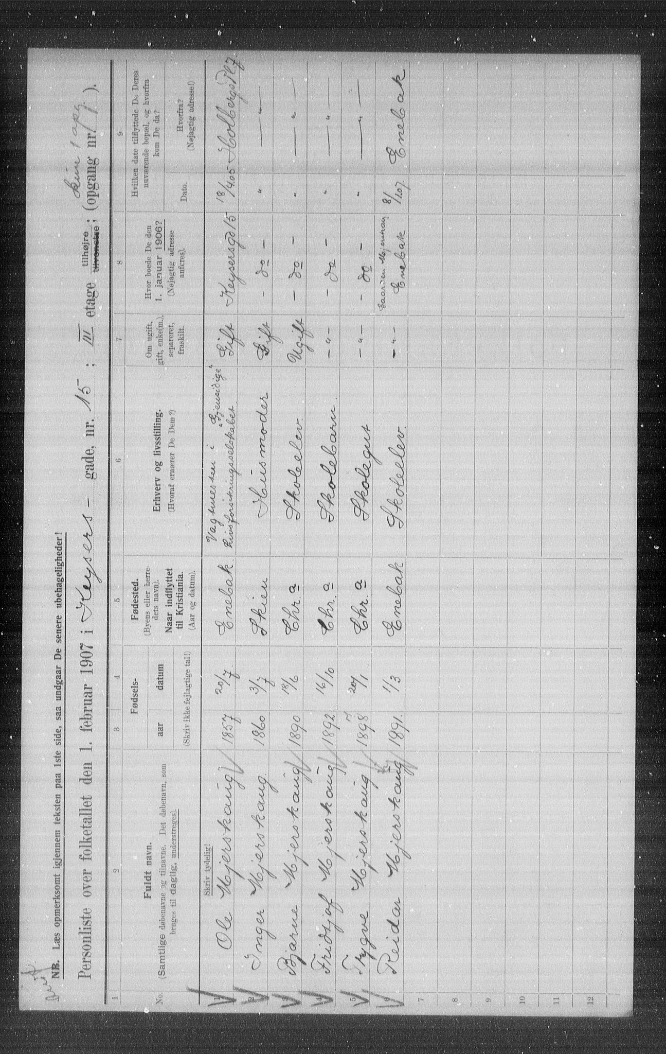 OBA, Kommunal folketelling 1.2.1907 for Kristiania kjøpstad, 1907, s. 25169