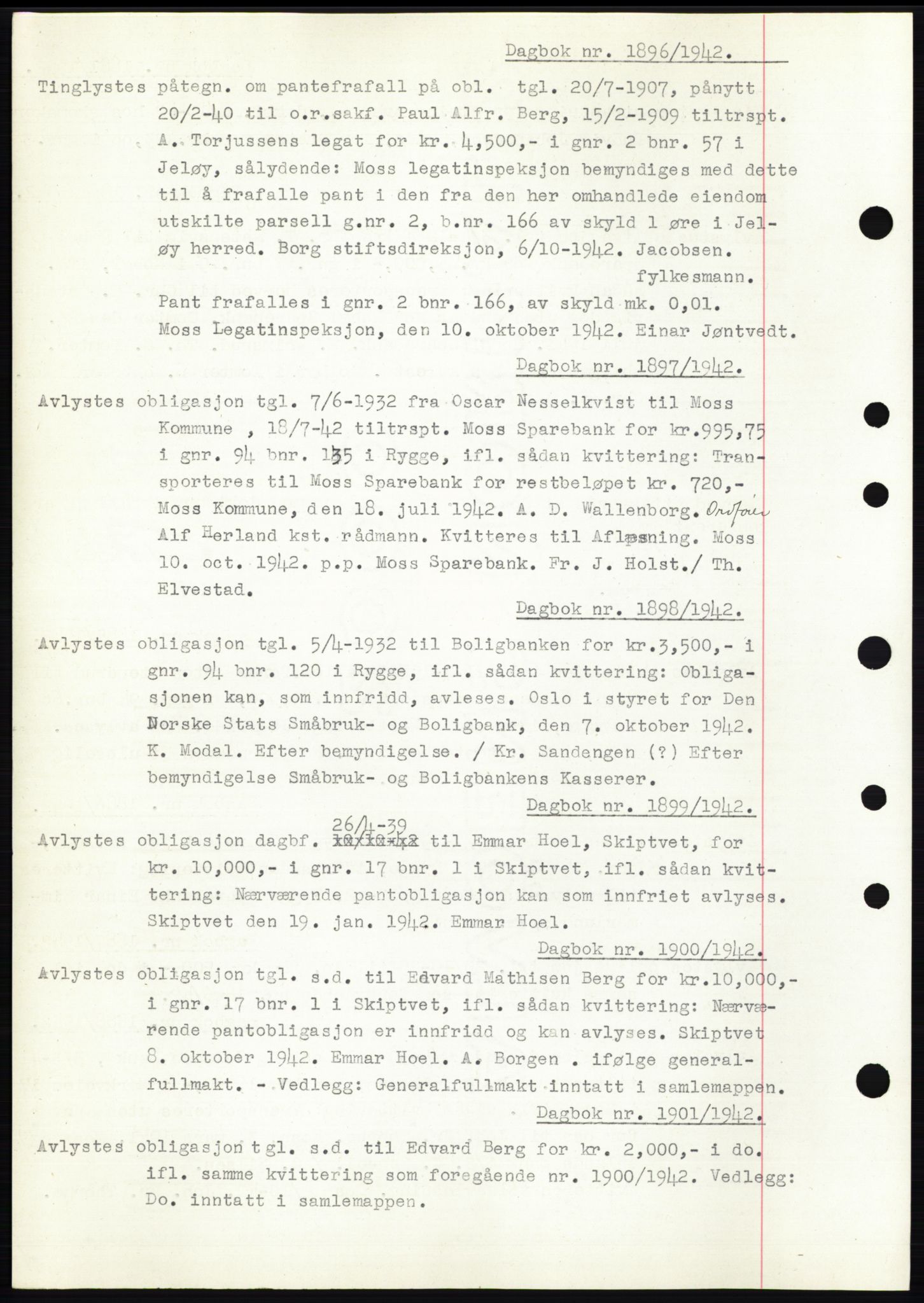 Moss sorenskriveri, SAO/A-10168: Pantebok nr. C10, 1938-1950, Dagboknr: 1896/1942