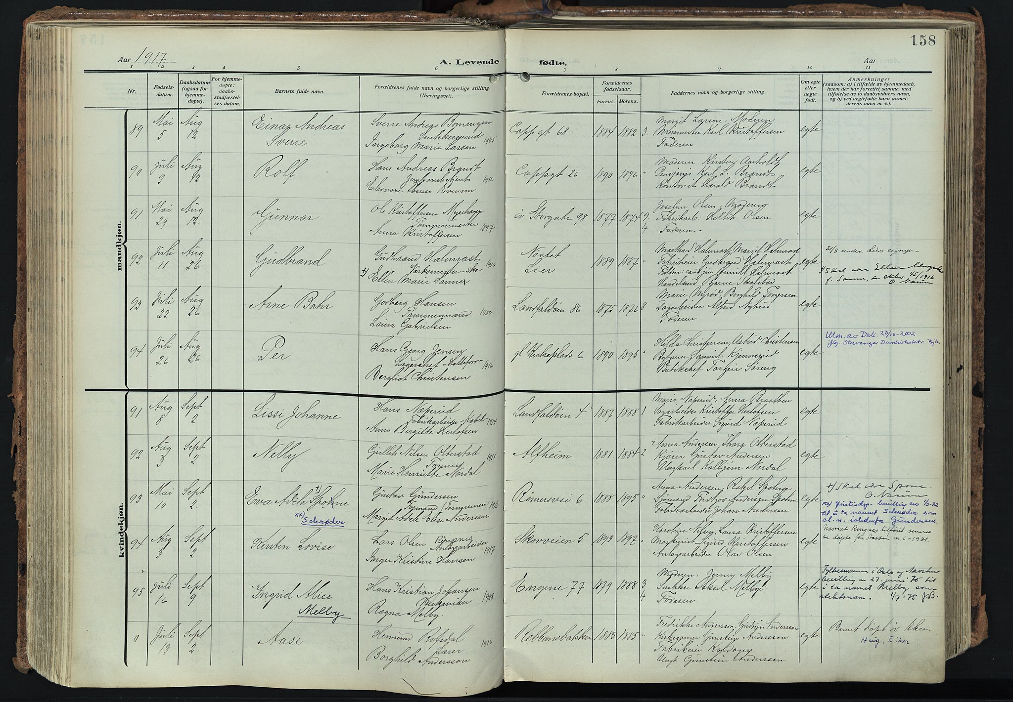 Bragernes kirkebøker, SAKO/A-6/F/Fb/L0010: Ministerialbok nr. II 10, 1911-1922, s. 158