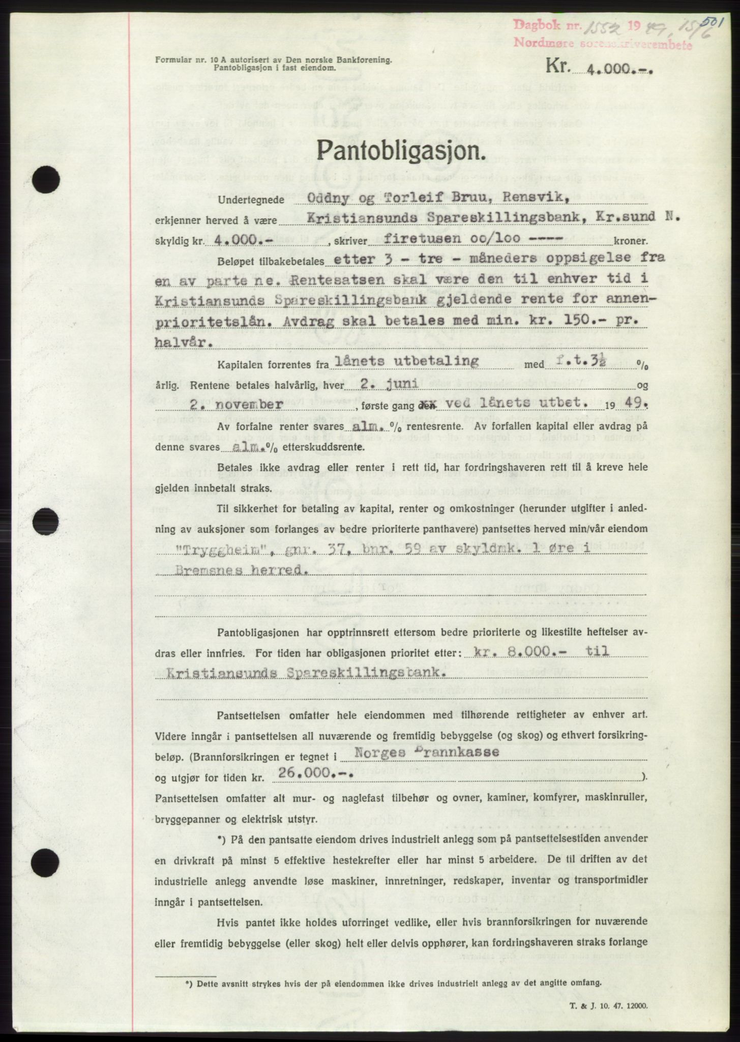 Nordmøre sorenskriveri, SAT/A-4132/1/2/2Ca: Pantebok nr. B101, 1949-1949, Dagboknr: 1552/1949