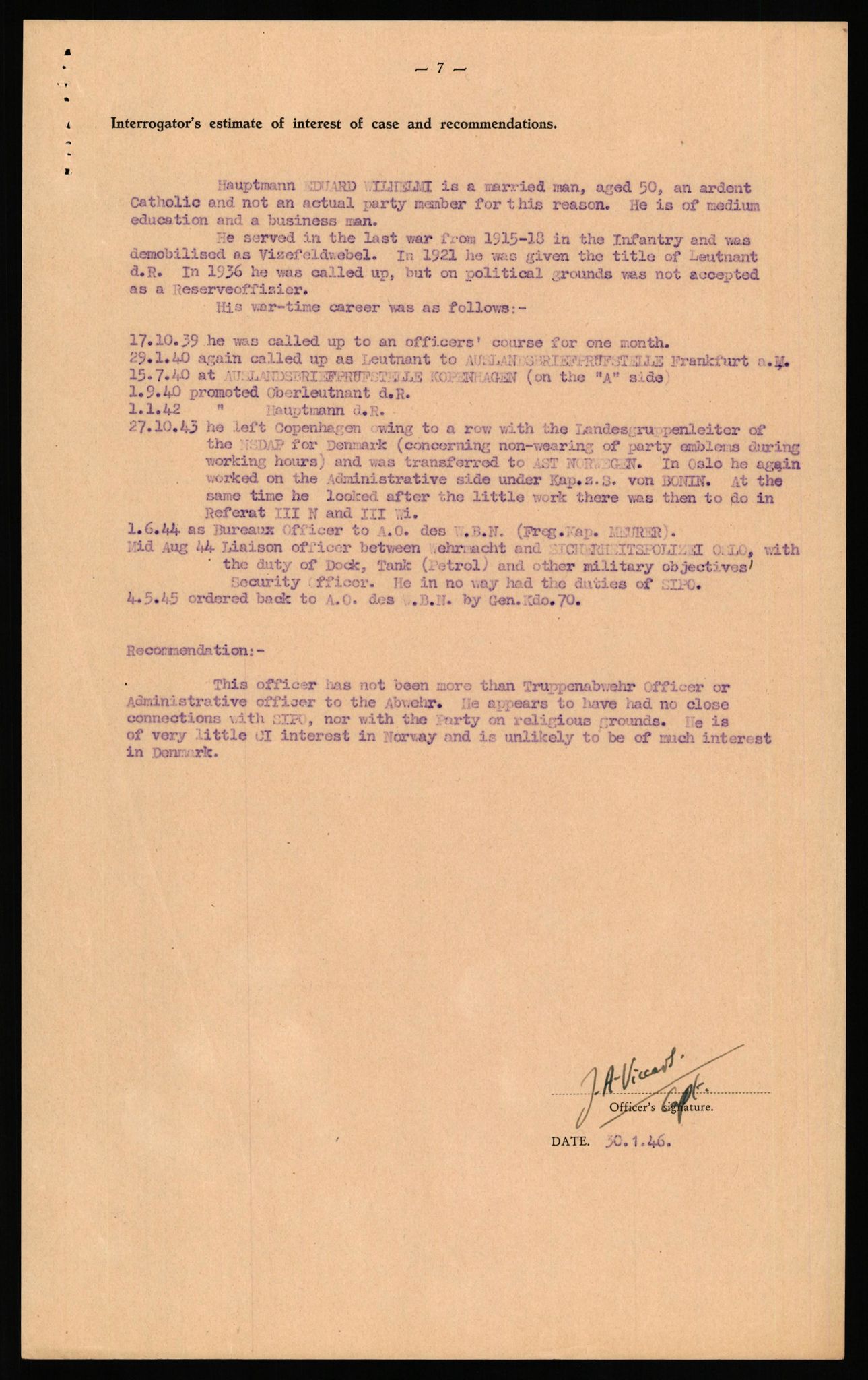 Forsvaret, Forsvarets overkommando II, AV/RA-RAFA-3915/D/Db/L0036: CI Questionaires. Tyske okkupasjonsstyrker i Norge. Tyskere., 1945-1946, s. 50