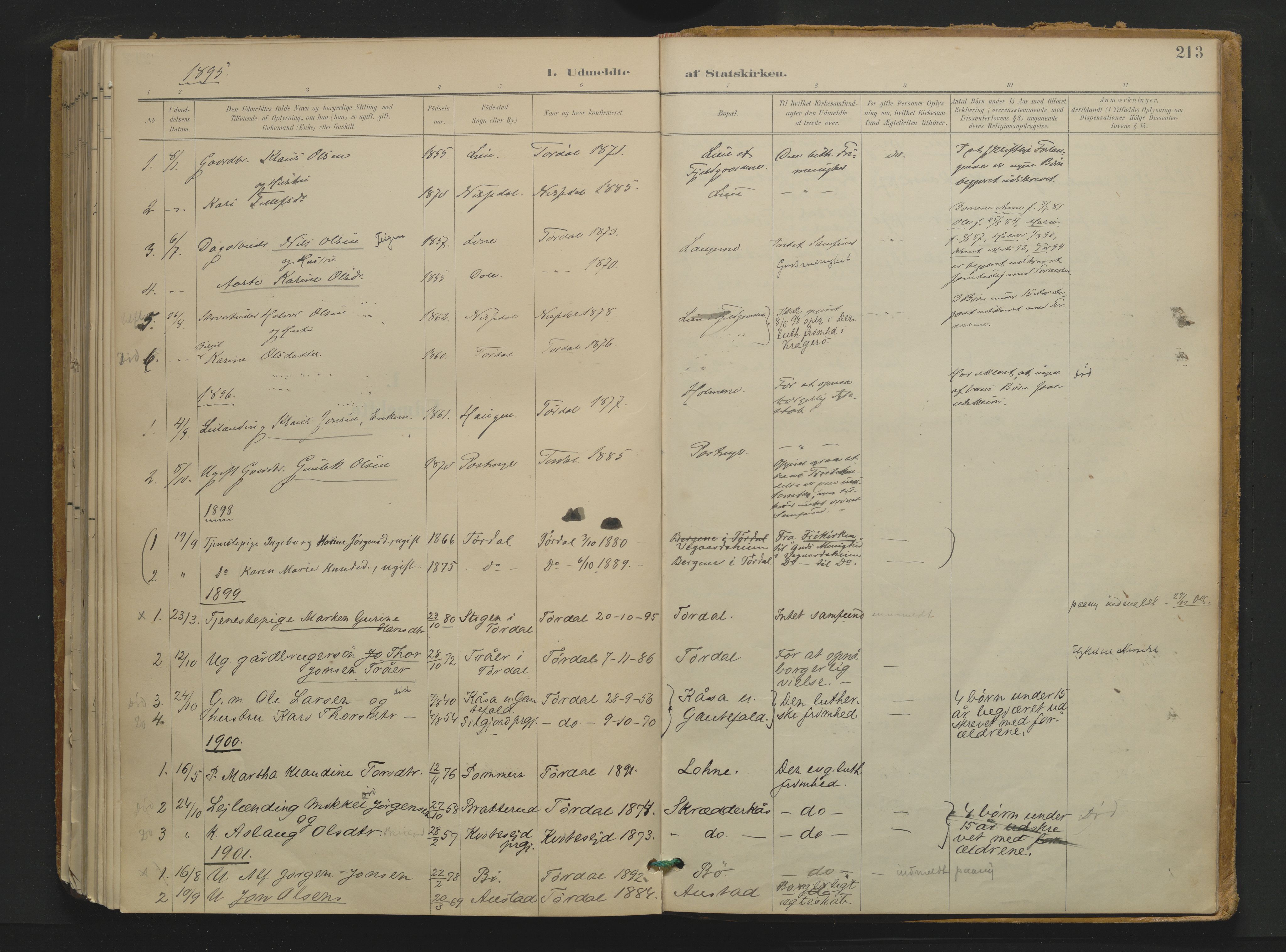 Drangedal kirkebøker, AV/SAKO-A-258/F/Fa/L0013: Ministerialbok nr. 13, 1895-1919, s. 213