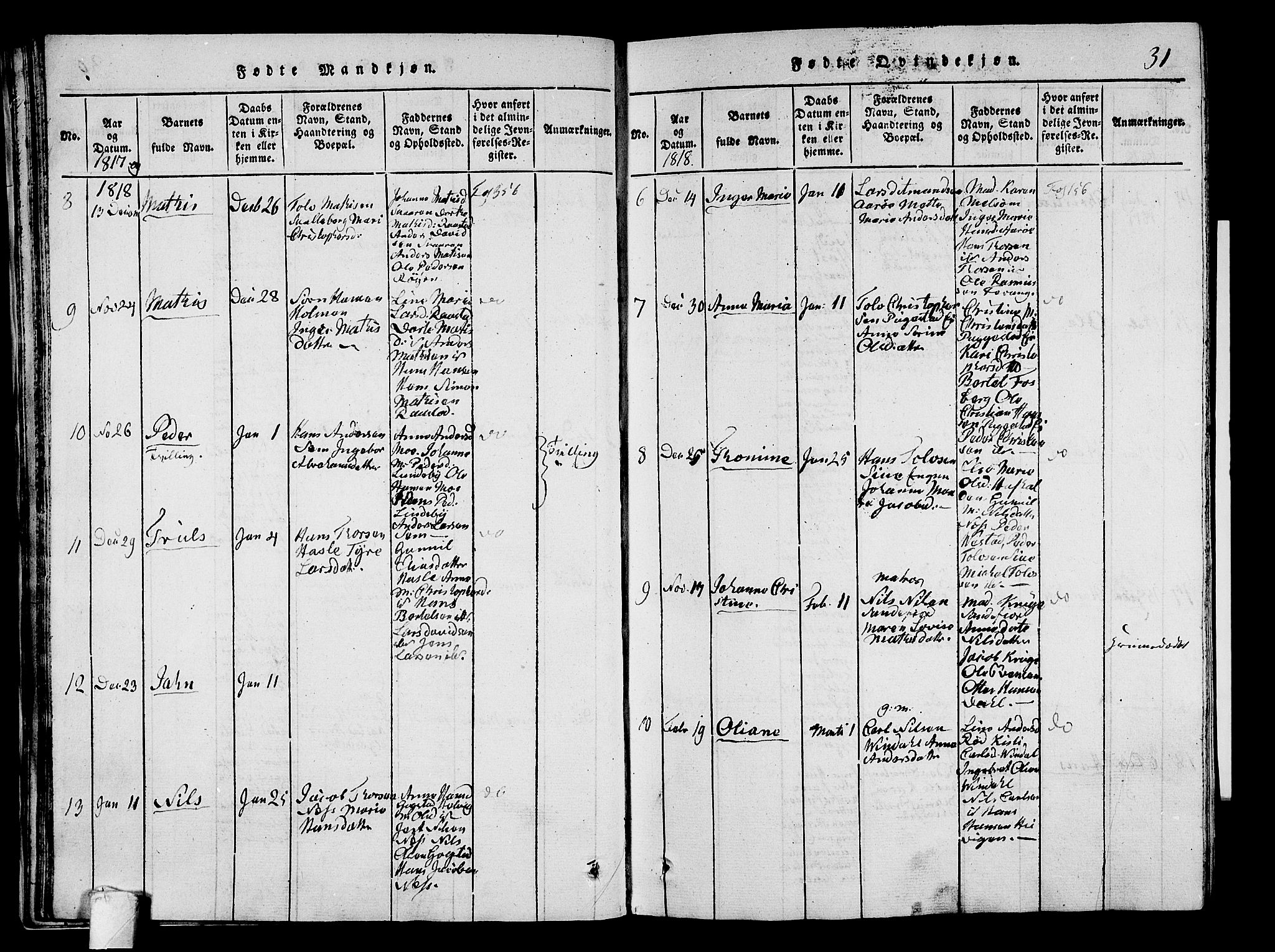 Sandar kirkebøker, AV/SAKO-A-243/G/Ga/L0001: Klokkerbok nr. 1, 1814-1835, s. 31