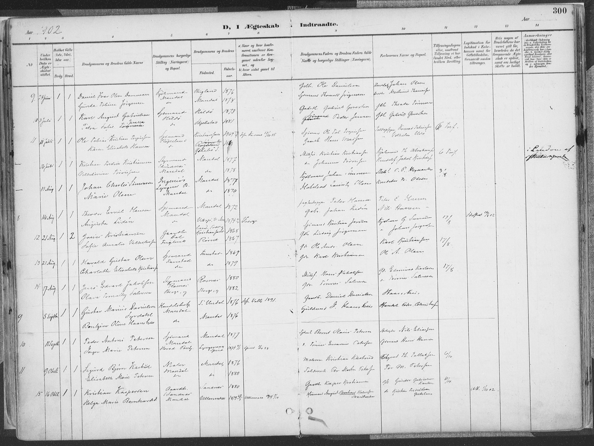 Mandal sokneprestkontor, AV/SAK-1111-0030/F/Fa/Faa/L0018: Ministerialbok nr. A 18, 1890-1905, s. 300