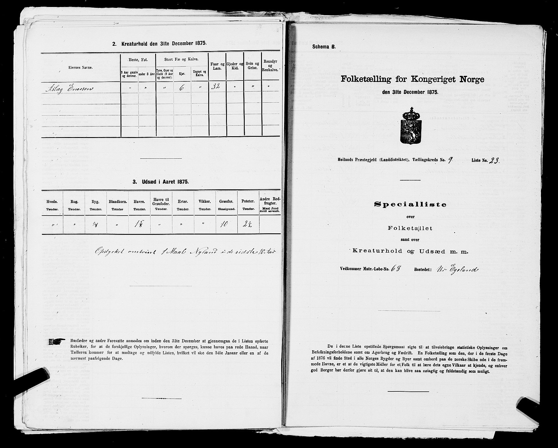 SAST, Folketelling 1875 for 1123L Høyland prestegjeld, Høyland sokn, 1875, s. 1212