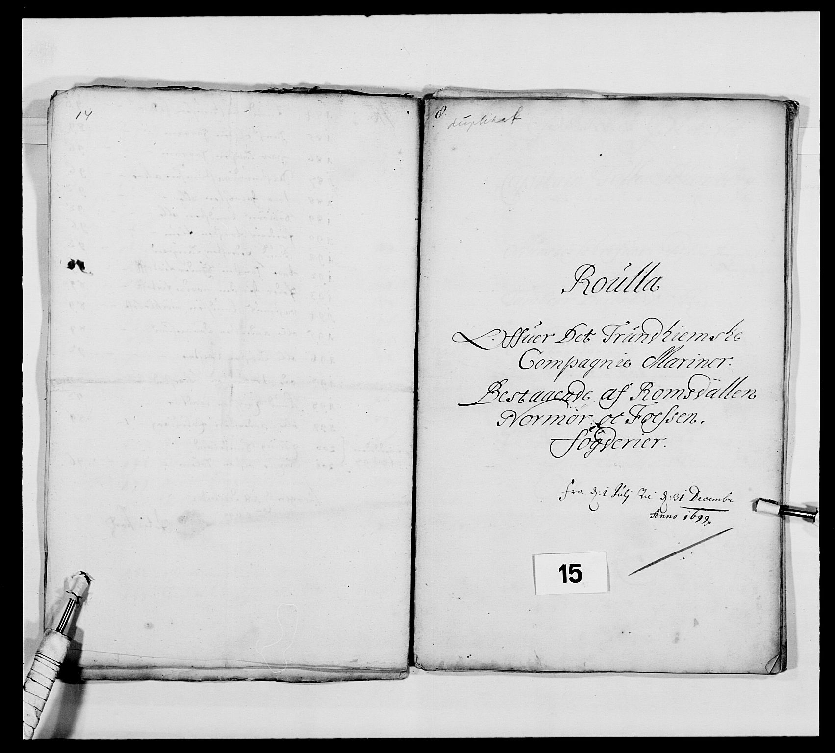 Kommanderende general (KG I) med Det norske krigsdirektorium, AV/RA-EA-5419/E/Ea/L0473: Marineregimentet, 1664-1701, s. 208