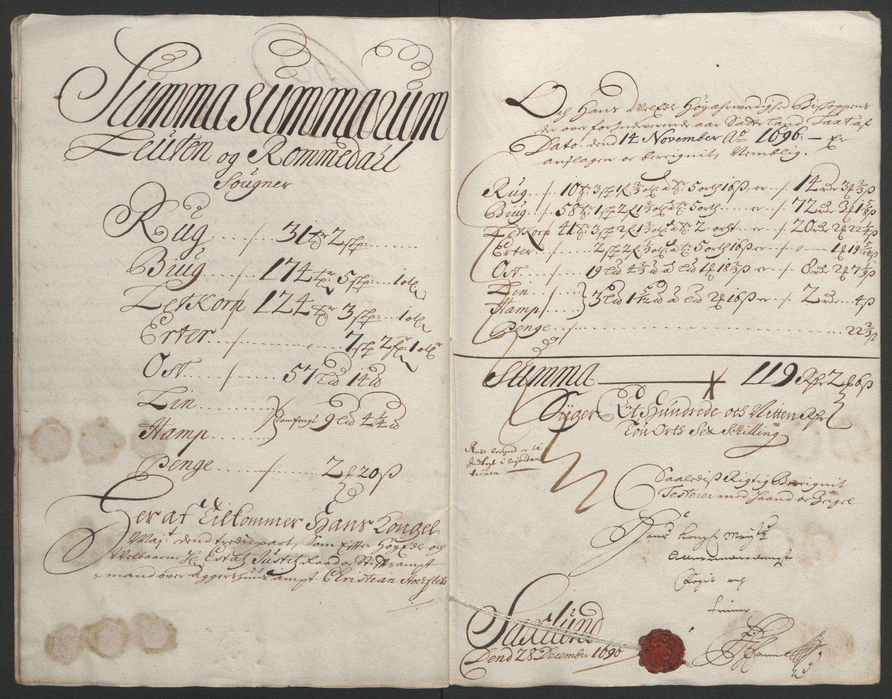 Rentekammeret inntil 1814, Reviderte regnskaper, Fogderegnskap, AV/RA-EA-4092/R16/L1036: Fogderegnskap Hedmark, 1695-1696, s. 319