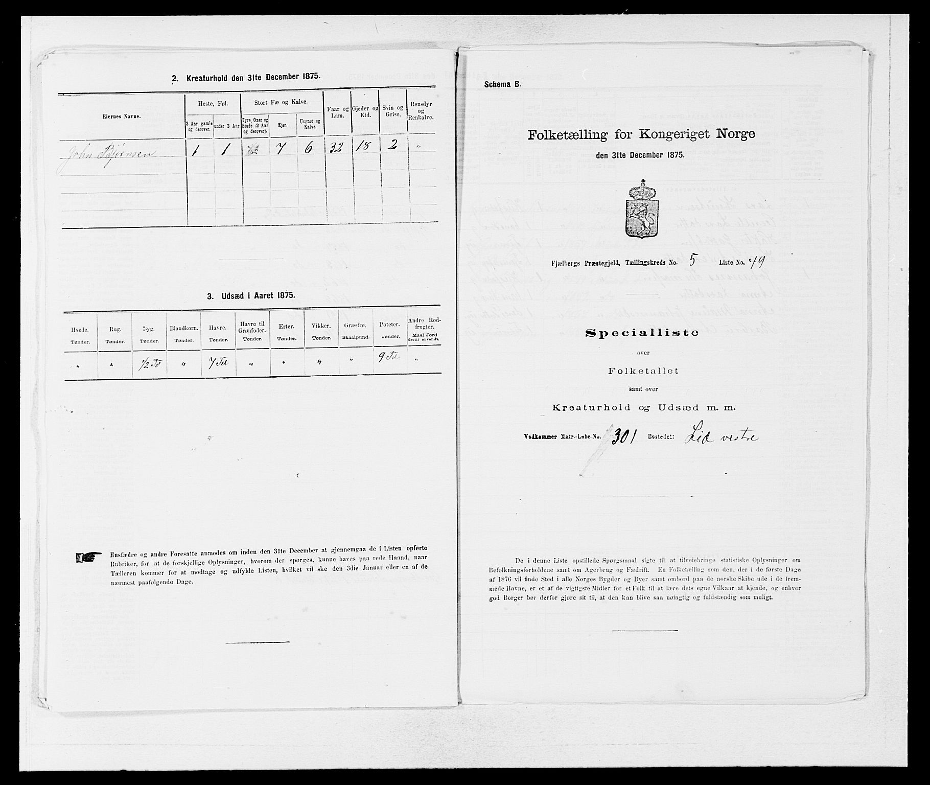 SAB, Folketelling 1875 for 1213P Fjelberg prestegjeld, 1875, s. 589