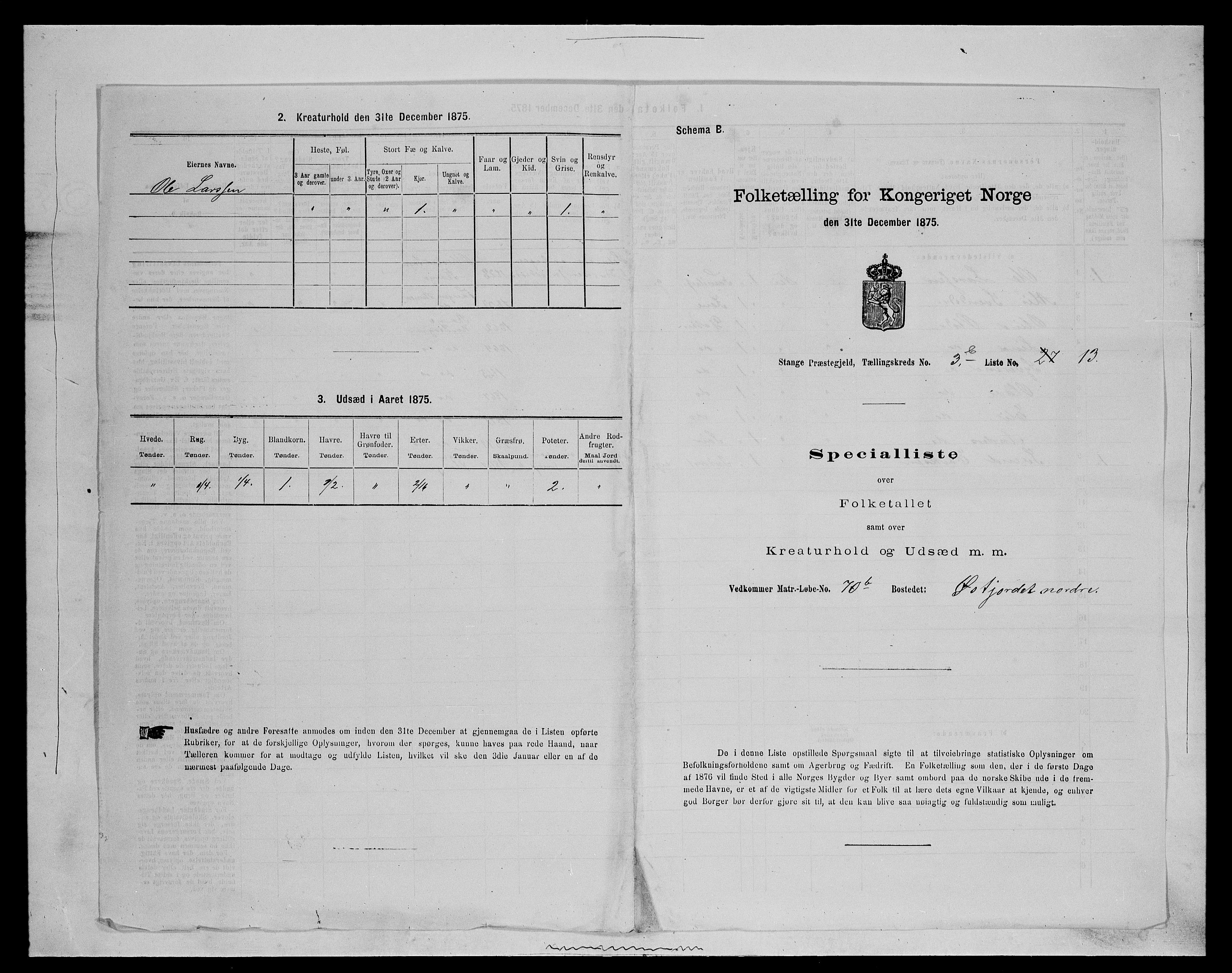 SAH, Folketelling 1875 for 0417P Stange prestegjeld, 1875, s. 598