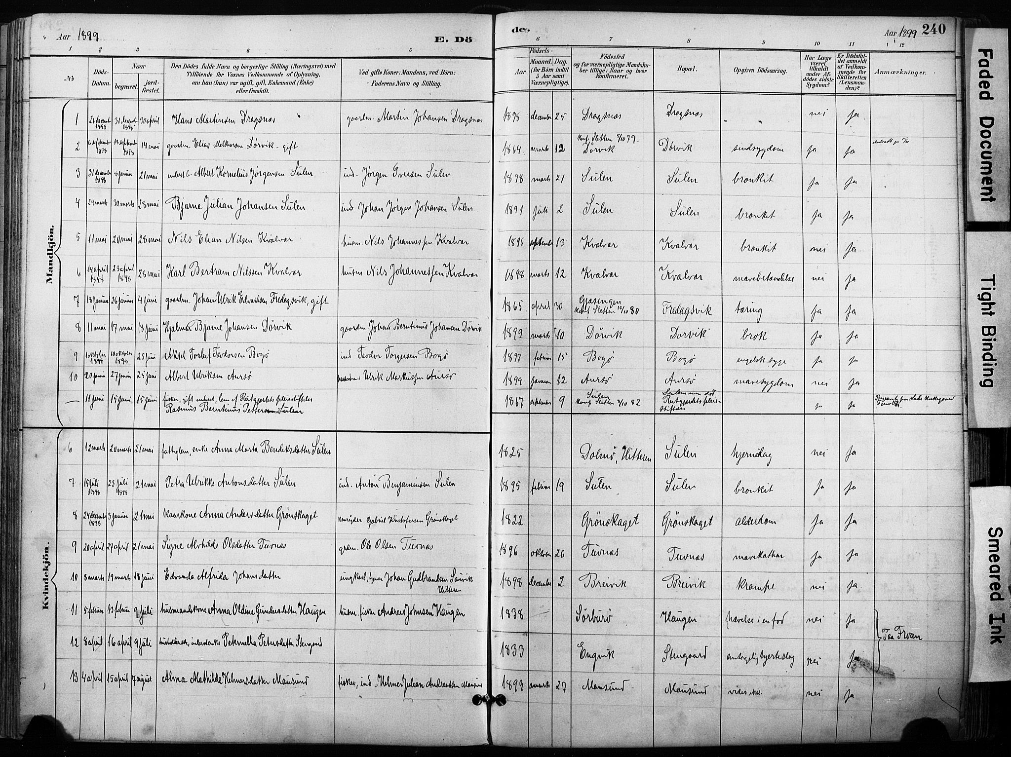 Ministerialprotokoller, klokkerbøker og fødselsregistre - Sør-Trøndelag, SAT/A-1456/640/L0579: Ministerialbok nr. 640A04, 1889-1902, s. 240