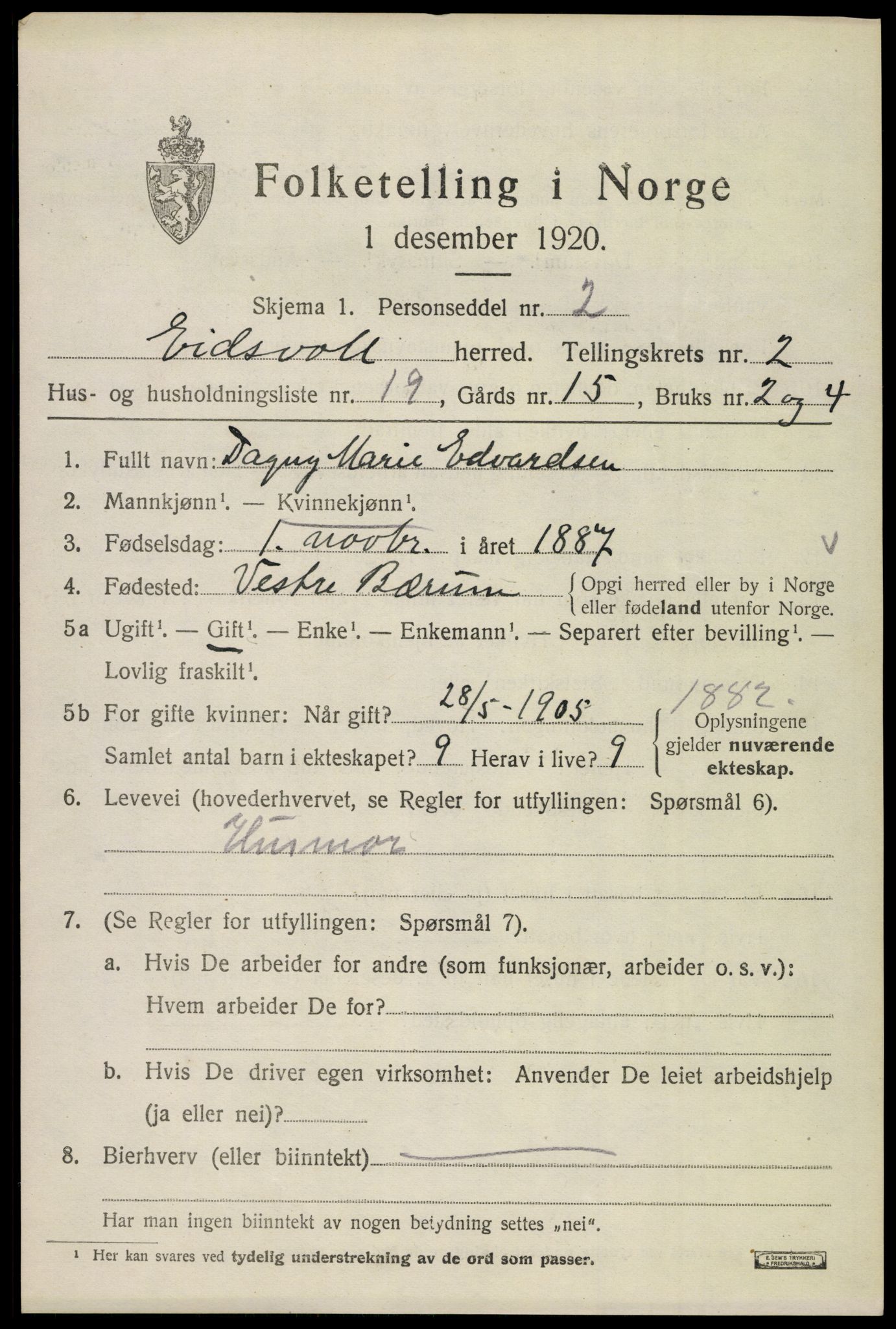 SAO, Folketelling 1920 for 0237 Eidsvoll herred, 1920, s. 6811