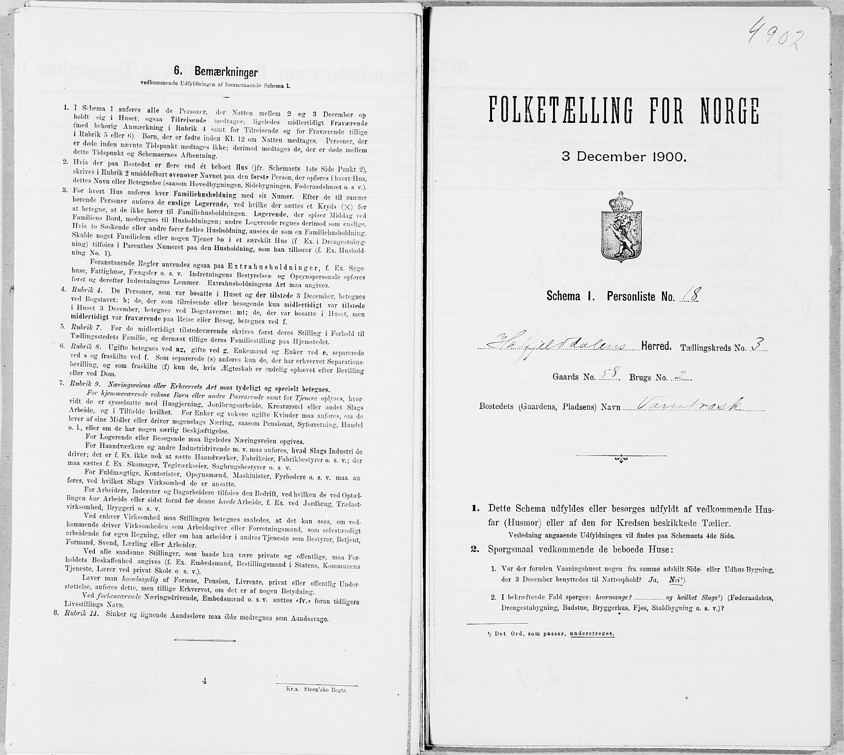 SAT, Folketelling 1900 for 1826 Hattfjelldal herred, 1900, s. 203