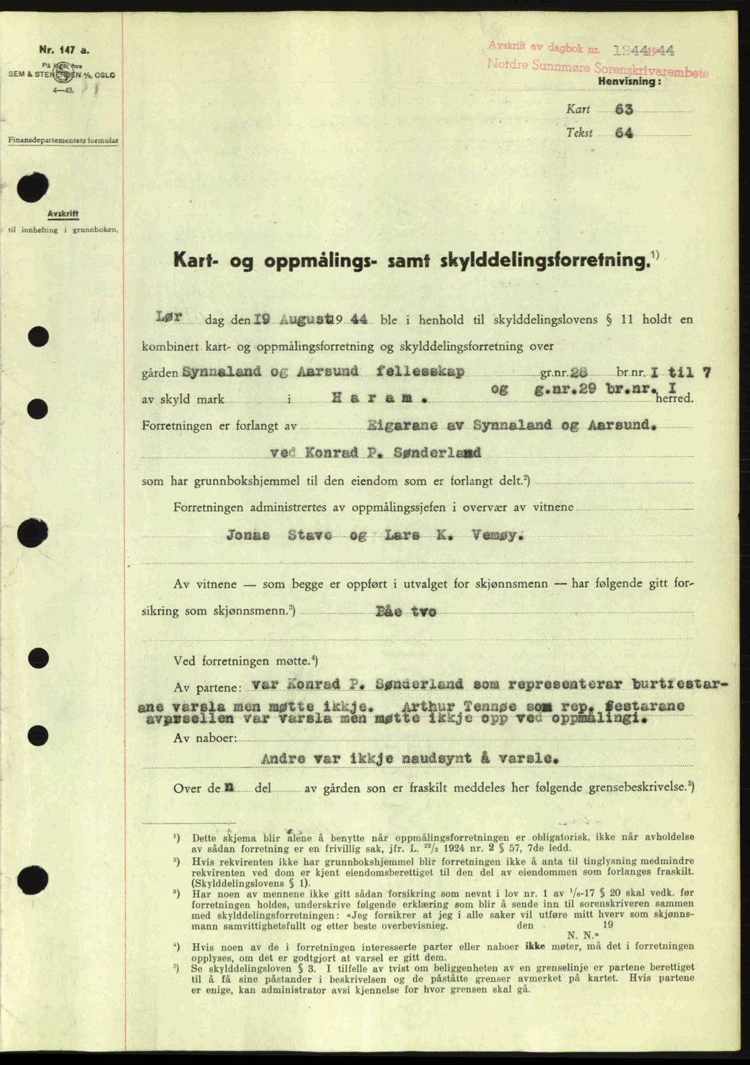 Nordre Sunnmøre sorenskriveri, SAT/A-0006/1/2/2C/2Ca: Pantebok nr. A18, 1944-1944, Dagboknr: 1244/1944