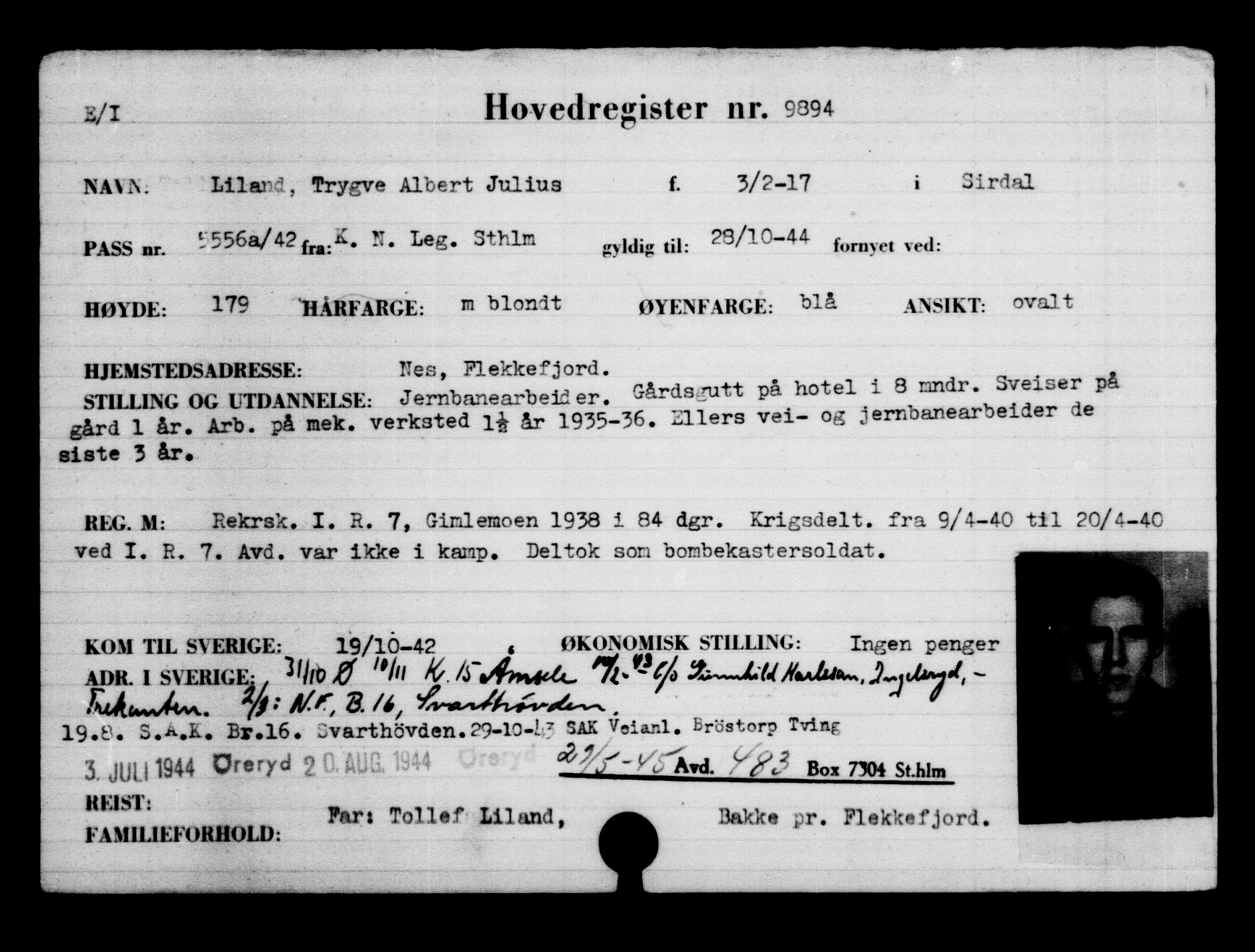 Utenriksstasjonene, Legasjonen i Stockholm, Flyktningkontoret, AV/RA-S-6753/V/Va/L0006: Kjesäterkartoteket, flyktninger med registreringsnr. 9400-12711, 1940-1945, s. 559