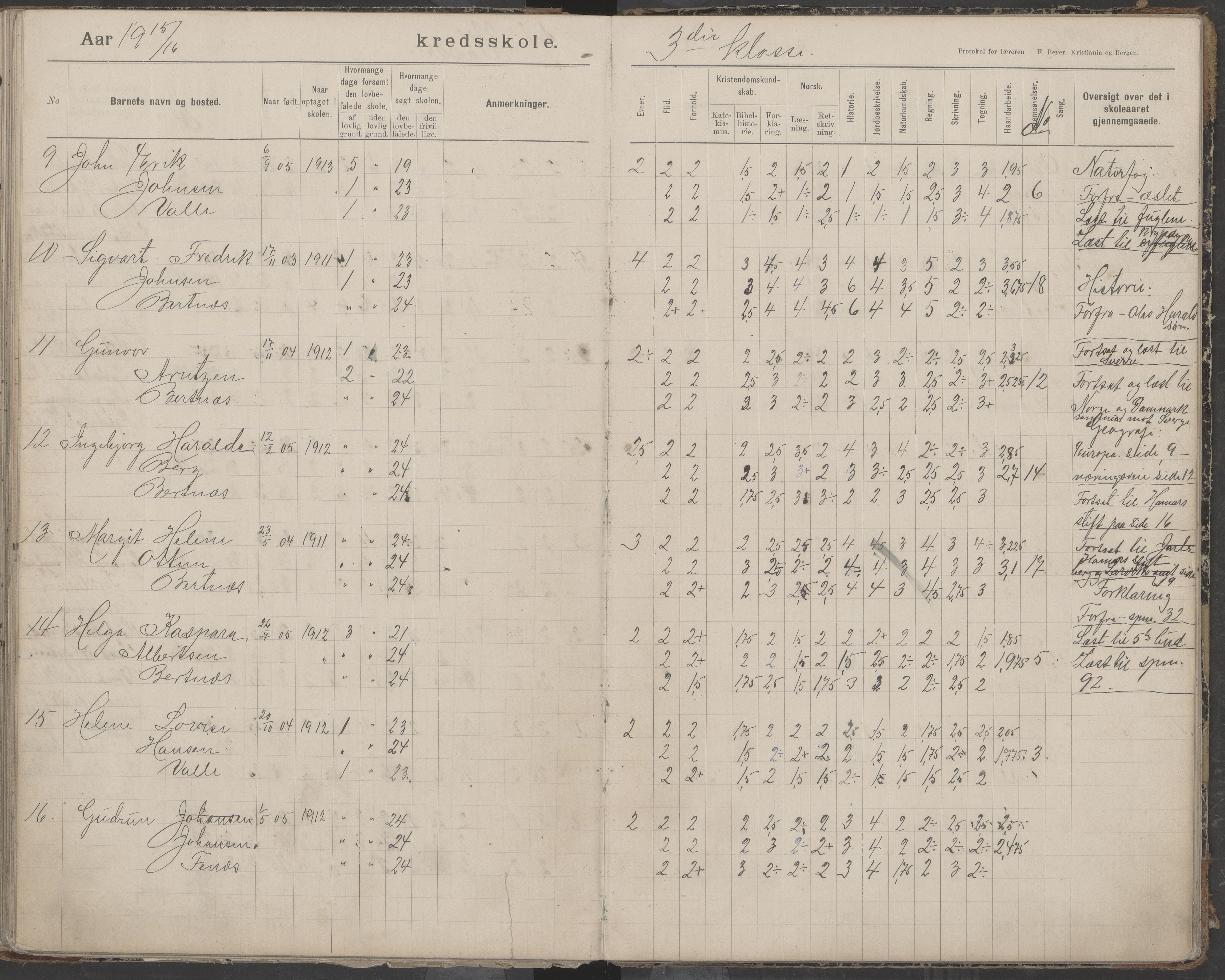 Bodin kommune. Støver skolekrets, AIN/K-18431.510.07/F/Fa/L0006: Protokoll lærere i Støver skolekrets, 1908-1918