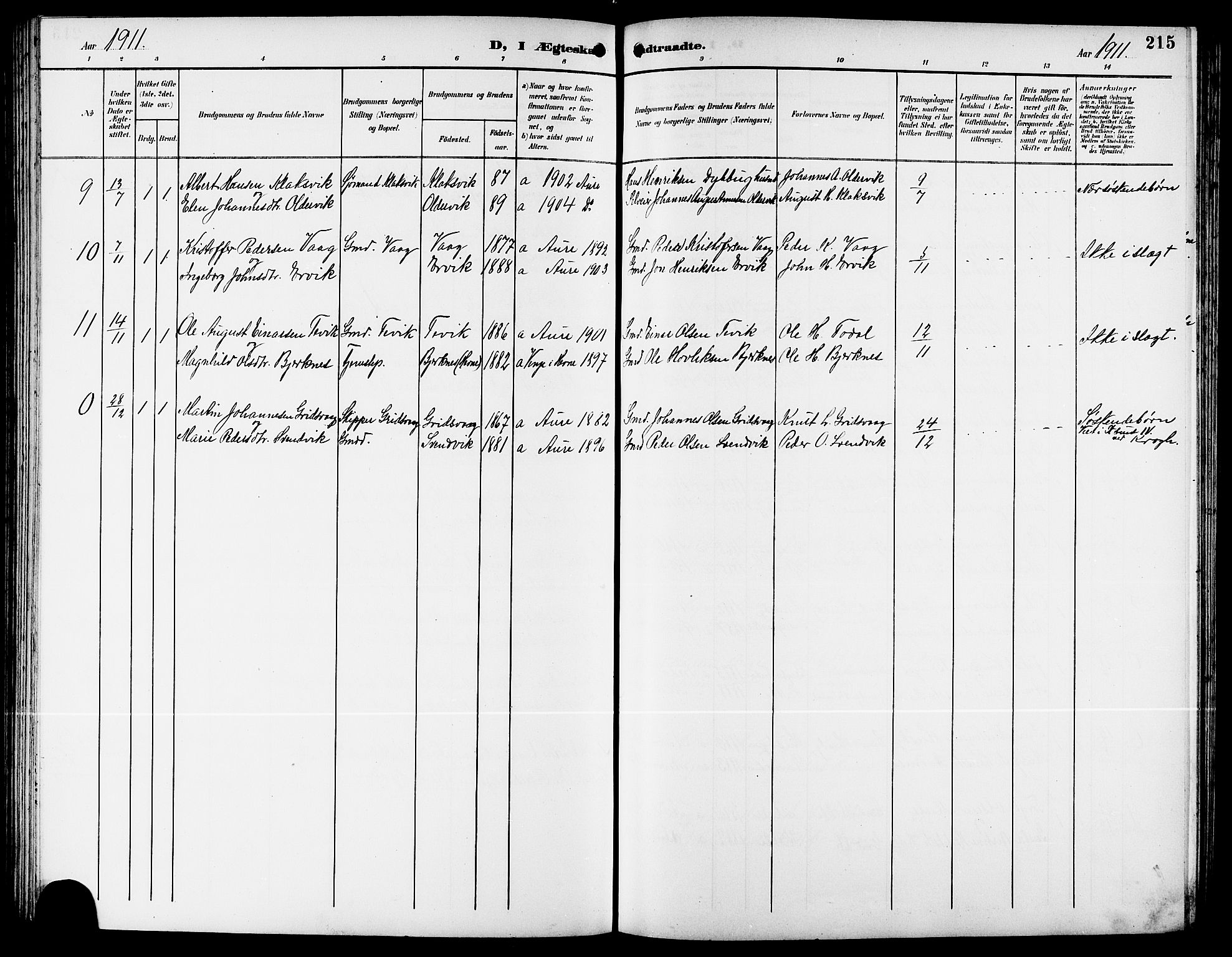 Ministerialprotokoller, klokkerbøker og fødselsregistre - Møre og Romsdal, AV/SAT-A-1454/578/L0910: Klokkerbok nr. 578C03, 1900-1921, s. 215