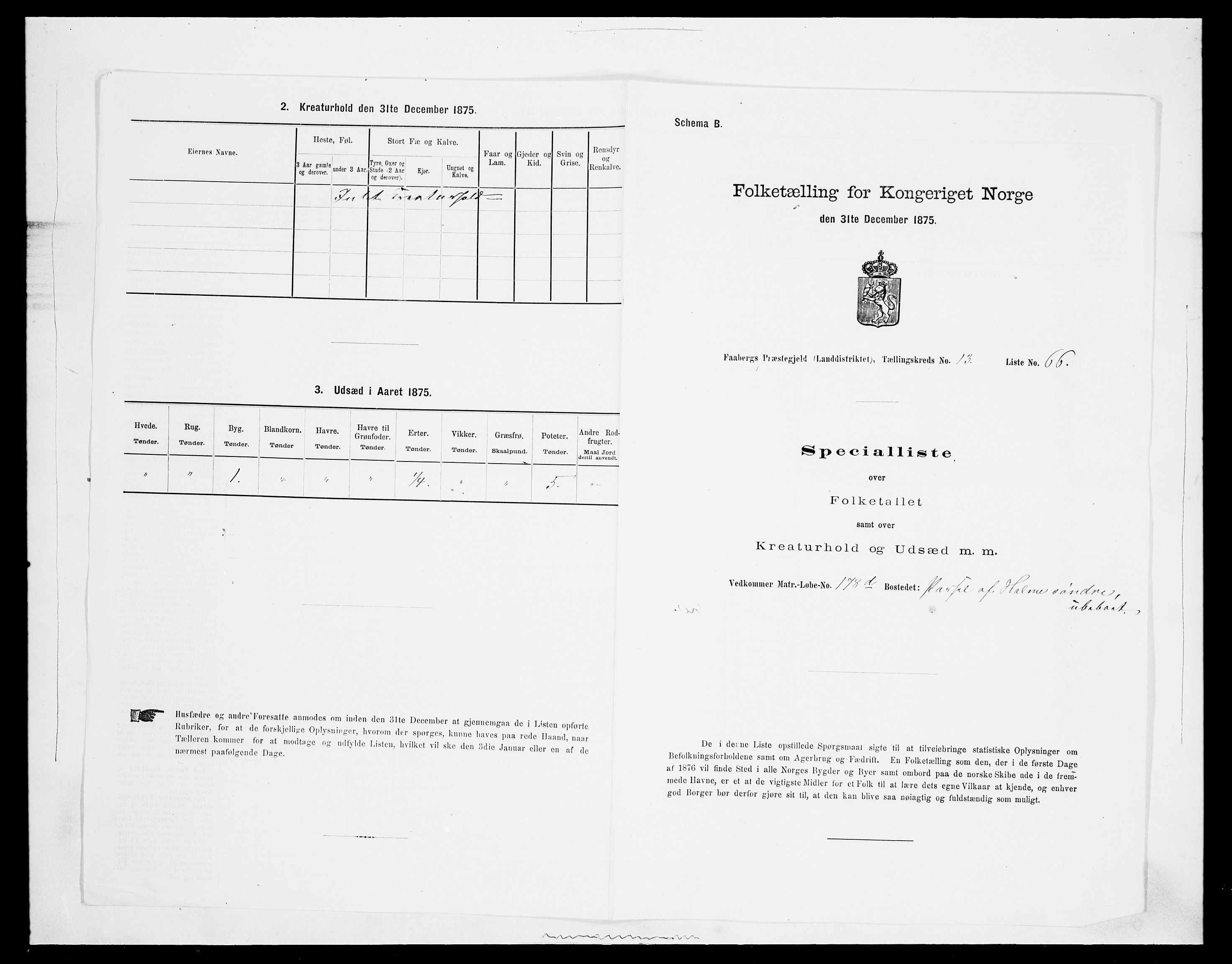 SAH, Folketelling 1875 for 0524L Fåberg prestegjeld, Fåberg sokn og Lillehammer landsokn, 1875, s. 1705