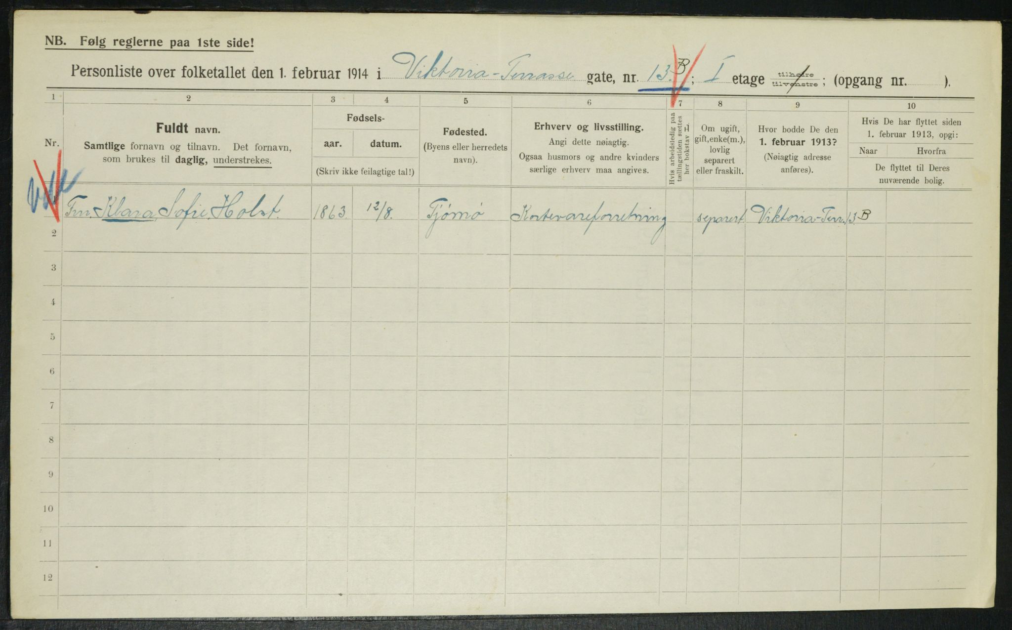 OBA, Kommunal folketelling 1.2.1914 for Kristiania, 1914, s. 124604