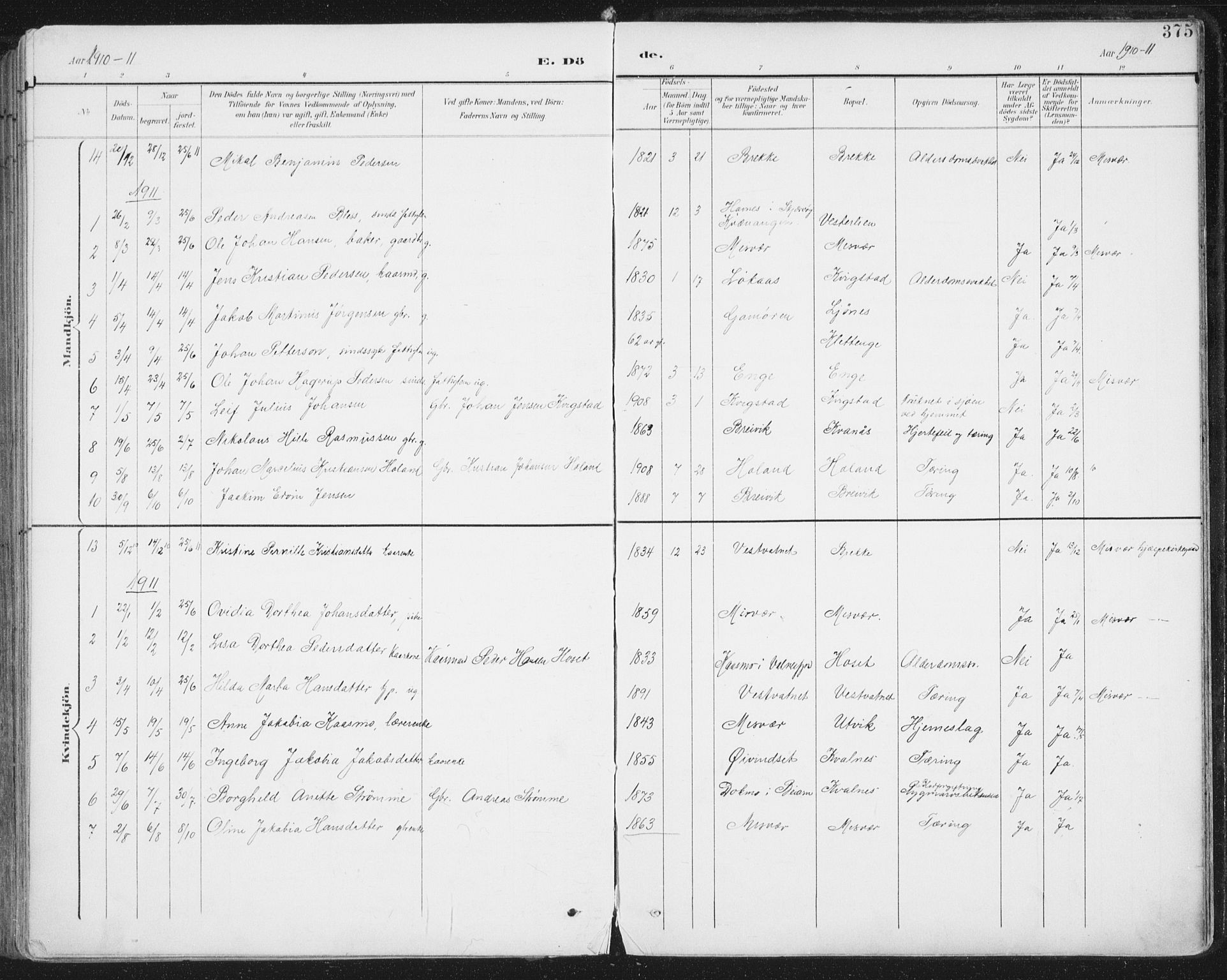Ministerialprotokoller, klokkerbøker og fødselsregistre - Nordland, SAT/A-1459/852/L0741: Ministerialbok nr. 852A11, 1894-1917, s. 375