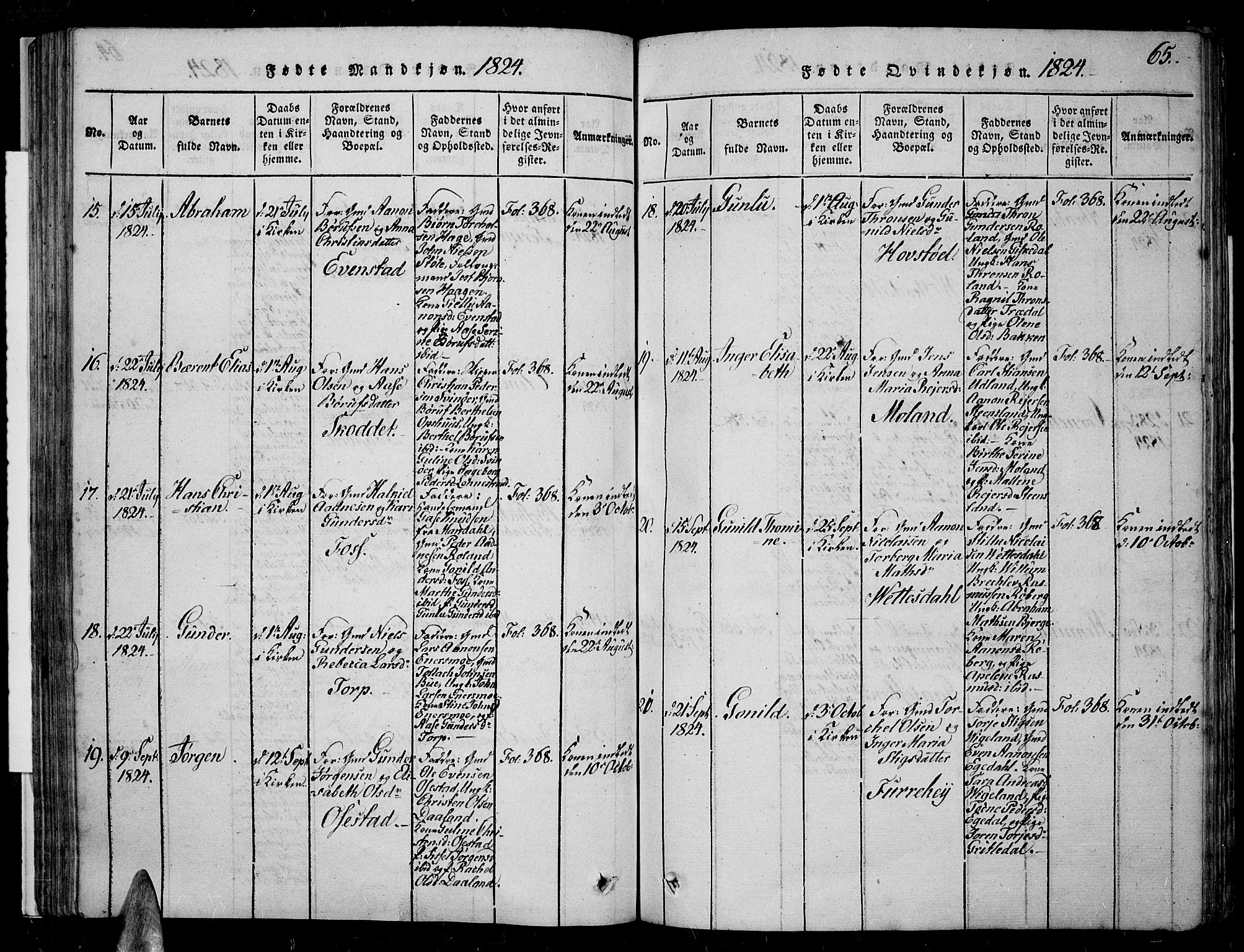 Sør-Audnedal sokneprestkontor, AV/SAK-1111-0039/F/Fa/Fab/L0005: Ministerialbok nr. A 5, 1816-1830, s. 65