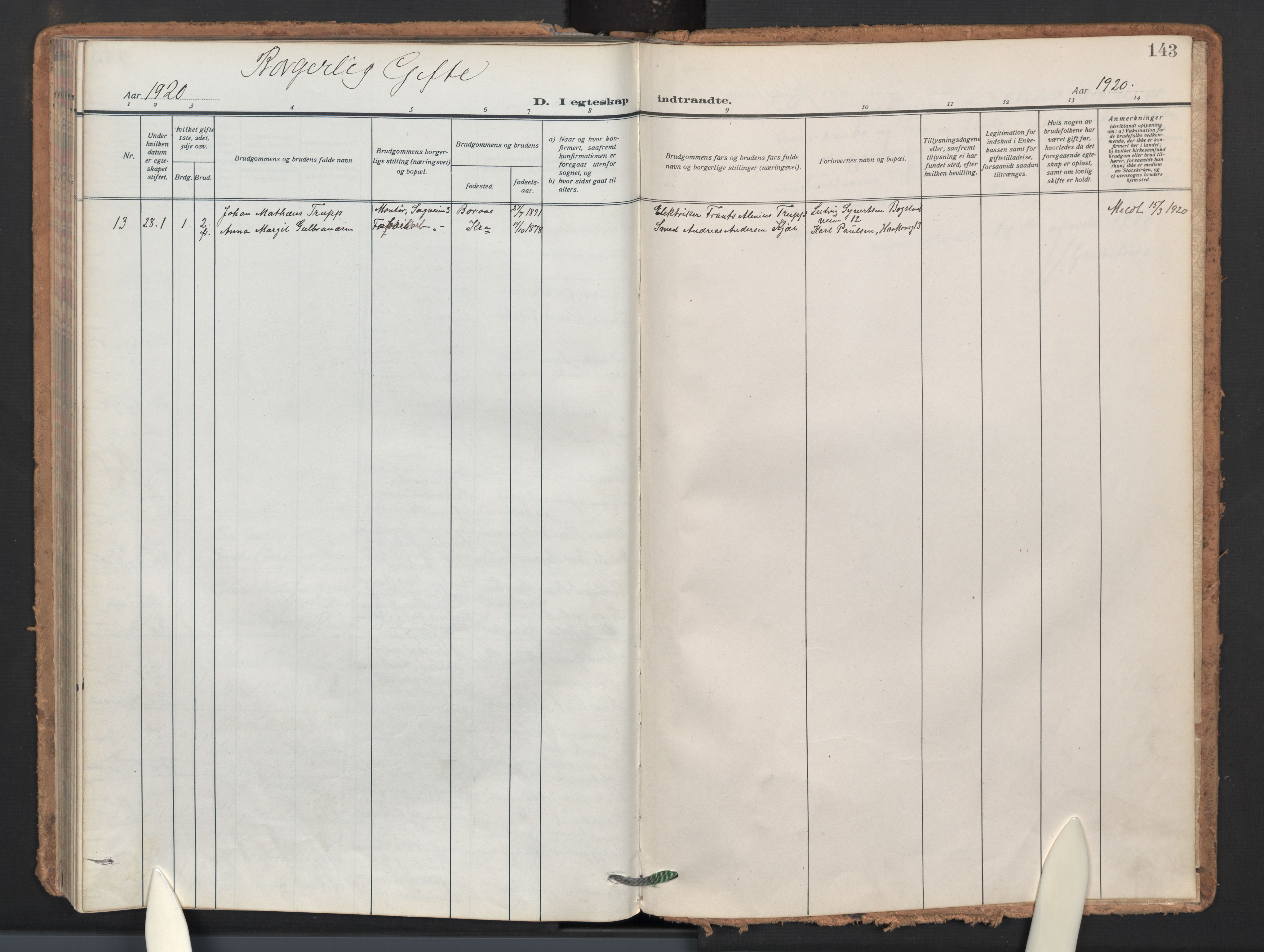 Sagene prestekontor Kirkebøker, AV/SAO-A-10796/F/L0013: Ministerialbok nr. 13, 1920-1929, s. 143
