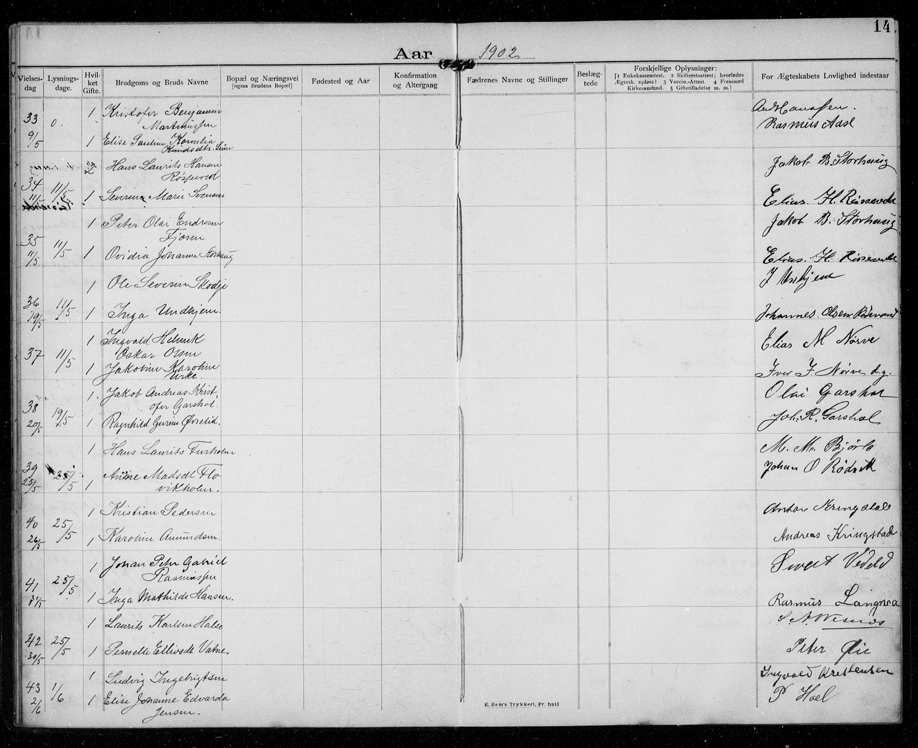 Ministerialprotokoller, klokkerbøker og fødselsregistre - Møre og Romsdal, AV/SAT-A-1454/529/L0458: Lysningsprotokoll nr. 529A08, 1901-1918, s. 14
