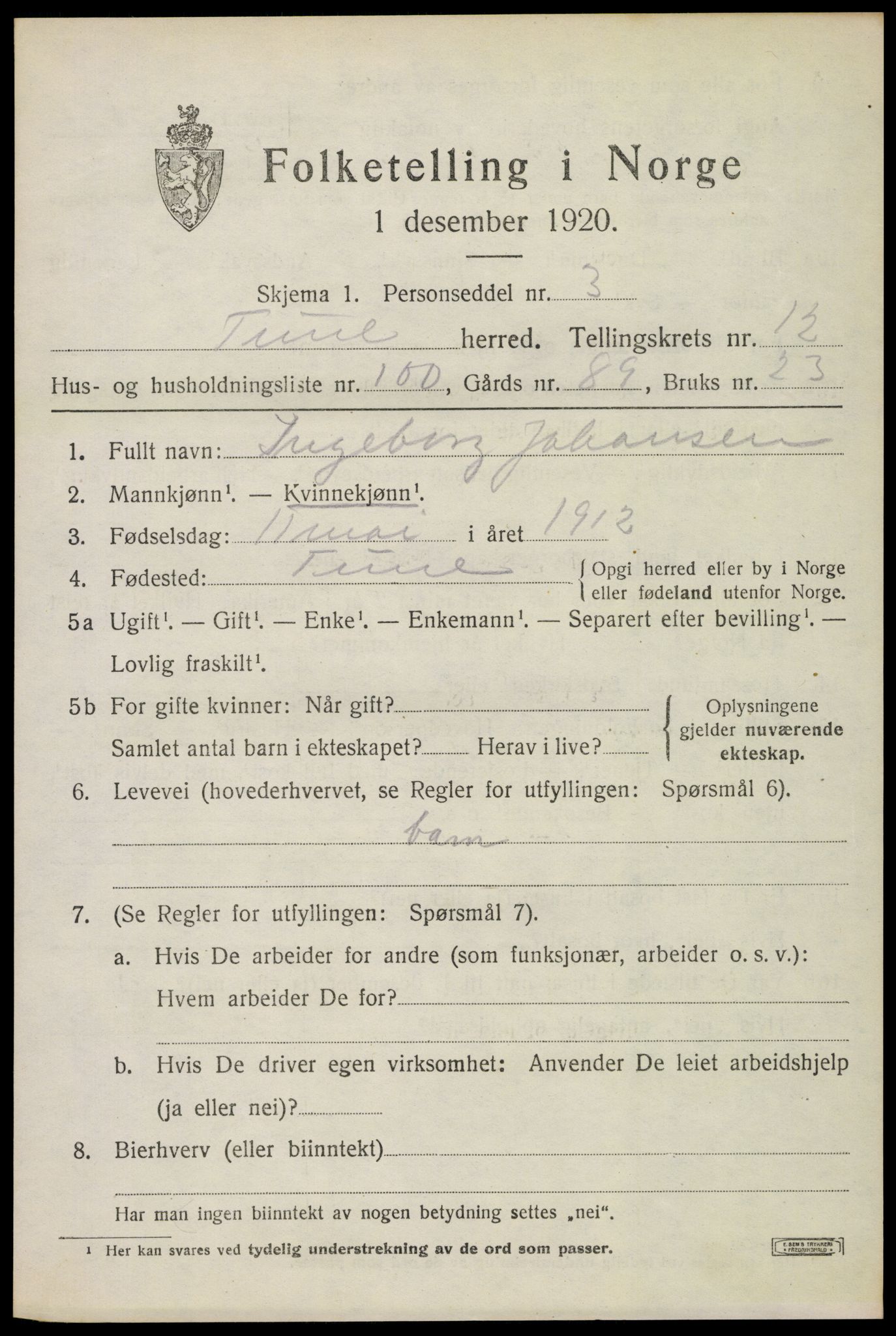 SAO, Folketelling 1920 for 0130 Tune herred, 1920, s. 18368