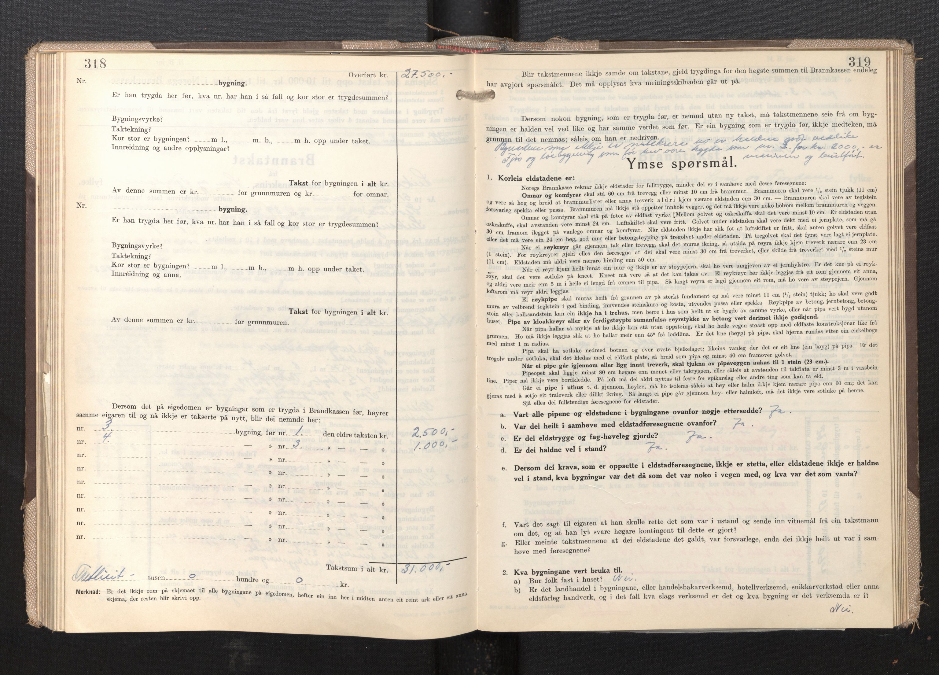 Lensmannen i Leikanger, AV/SAB-A-29201/0012/L0009: Branntakstprotokoll, skjematakst, 1946-1952, s. 318-319