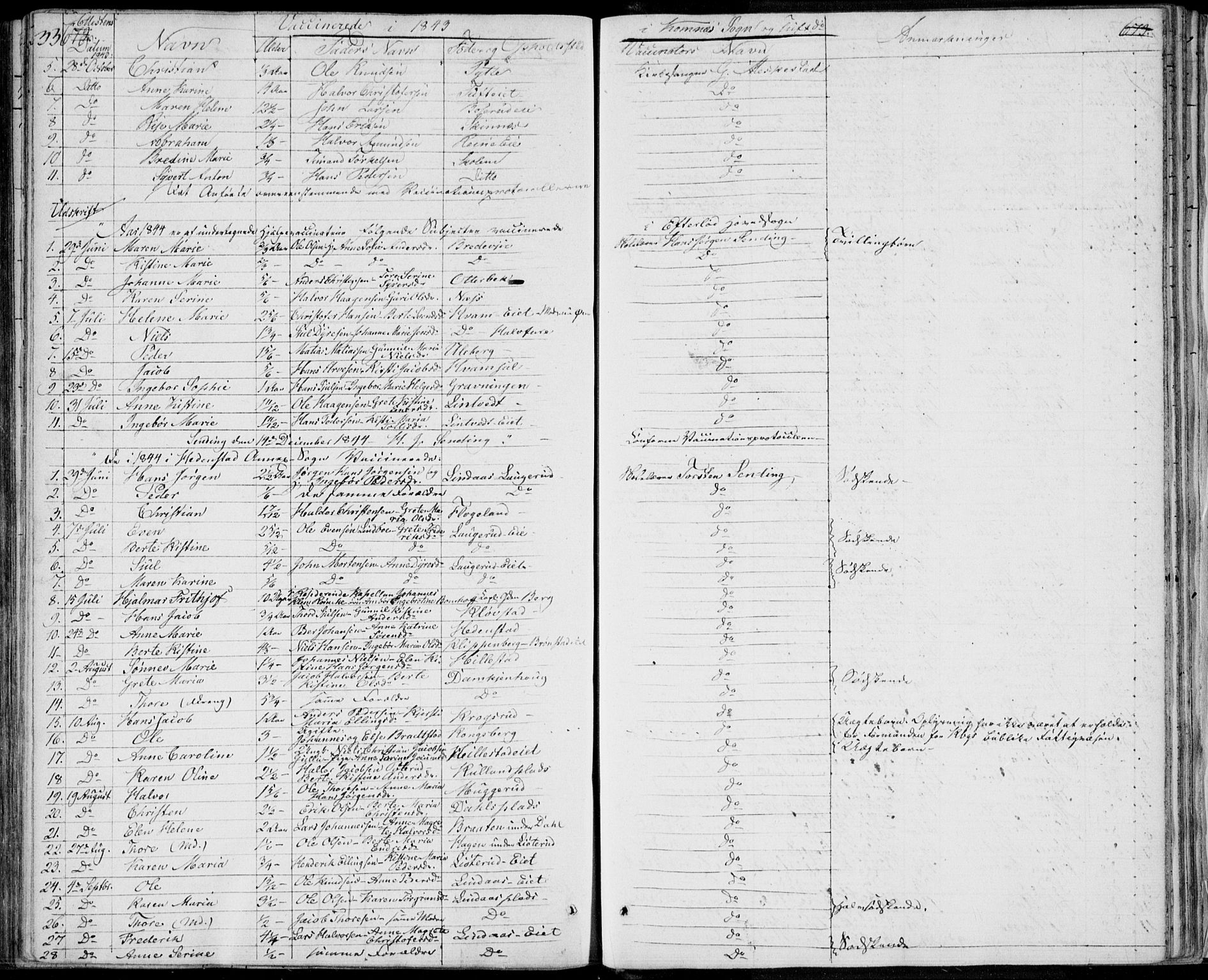 Sandsvær kirkebøker, AV/SAKO-A-244/F/Fa/L0005: Ministerialbok nr. I 5, 1840-1856, s. 672-673