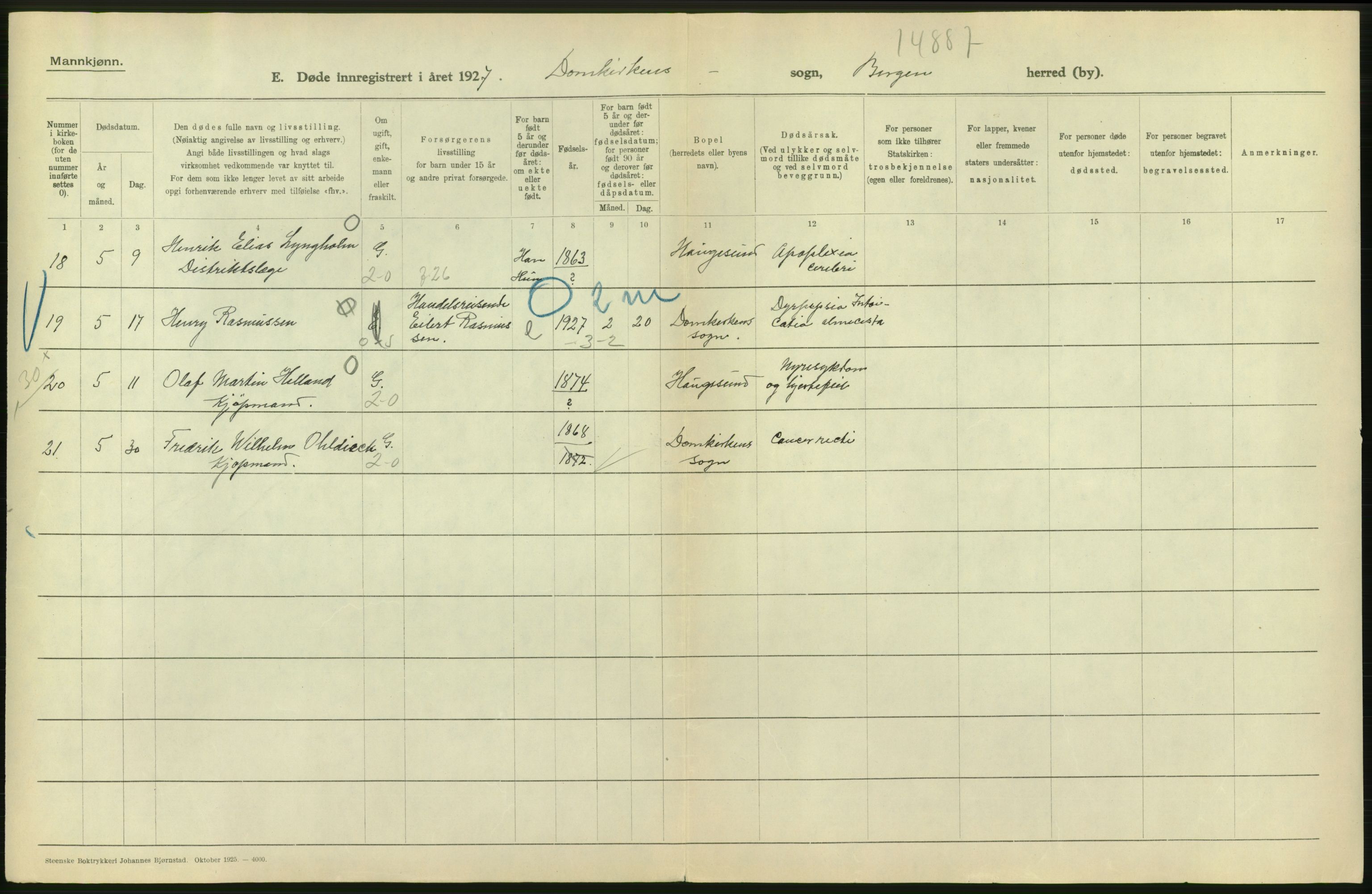 Statistisk sentralbyrå, Sosiodemografiske emner, Befolkning, AV/RA-S-2228/D/Df/Dfc/Dfcg/L0028: Bergen: Gifte, døde., 1927, s. 794