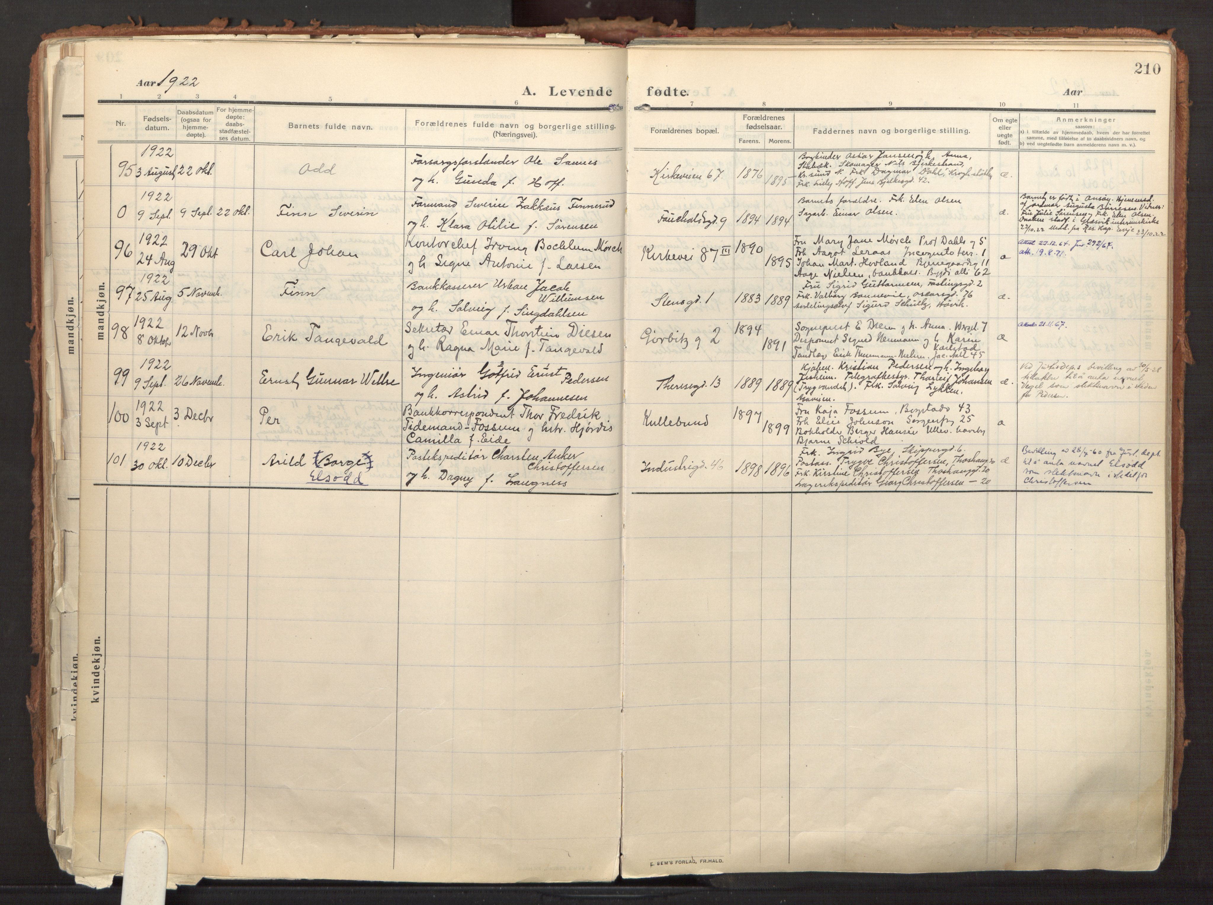 Fagerborg prestekontor Kirkebøker, AV/SAO-A-10844/F/Fa/L0005: Ministerialbok nr. 5, 1909-1935, s. 210