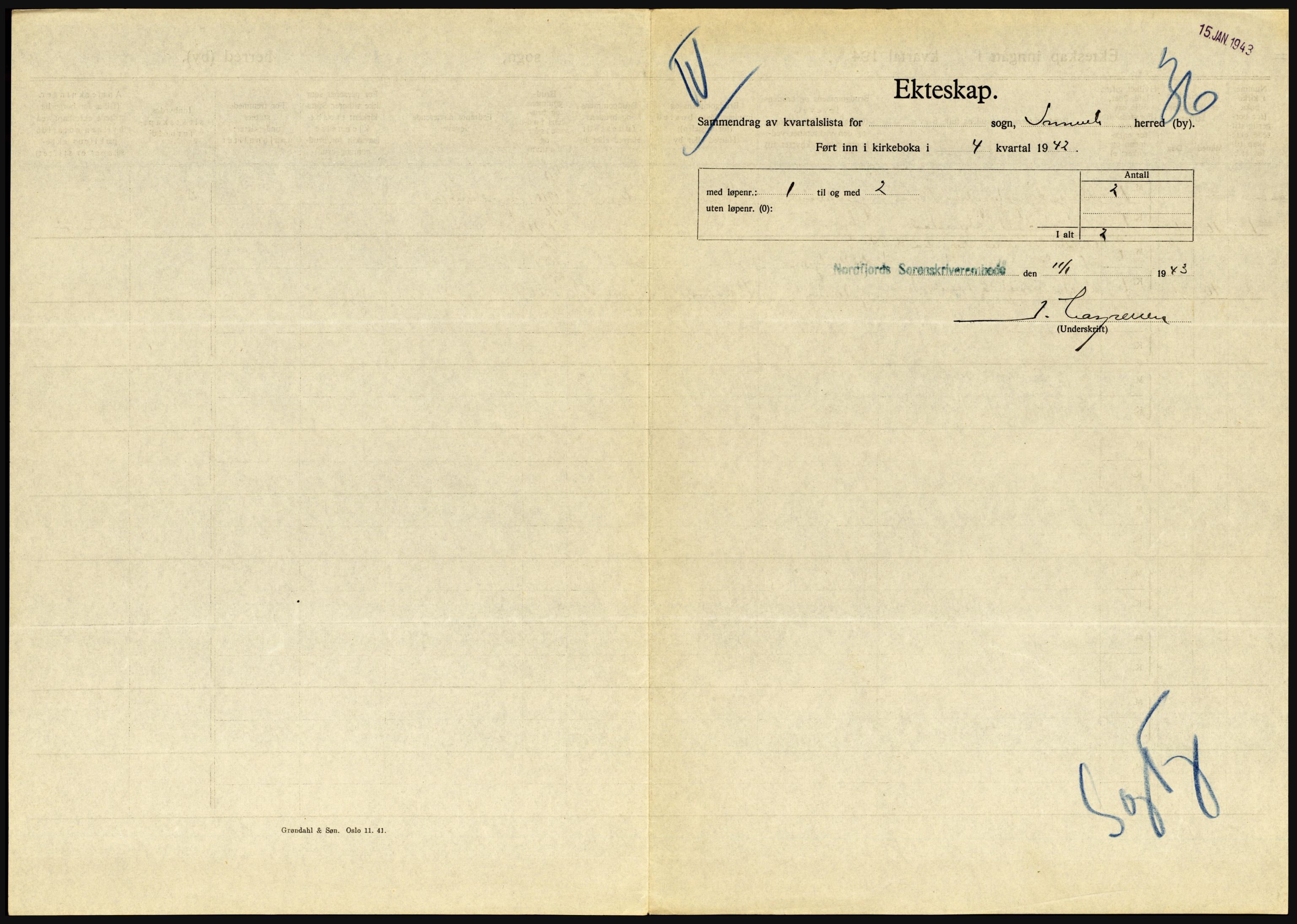 Statistisk sentralbyrå, Sosiodemografiske emner, Befolkning, AV/RA-S-2228/D/Df/Dfe/Dfeb/L0032: Sogn og Fjordane, 1942, s. 7