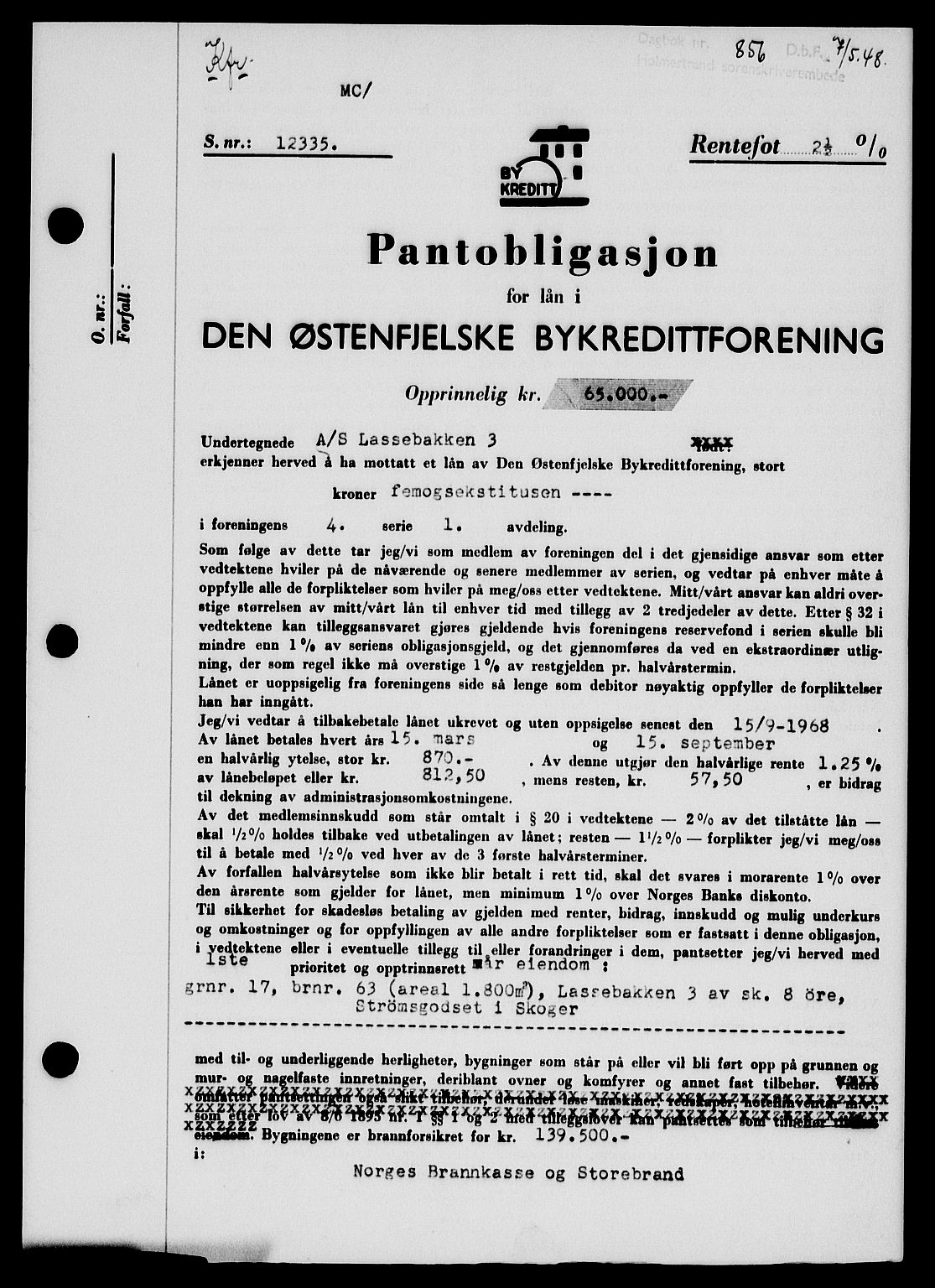 Holmestrand sorenskriveri, SAKO/A-67/G/Ga/Gab/L0058: Pantebok nr. B-58, 1947-1948, Dagboknr: 856/1948