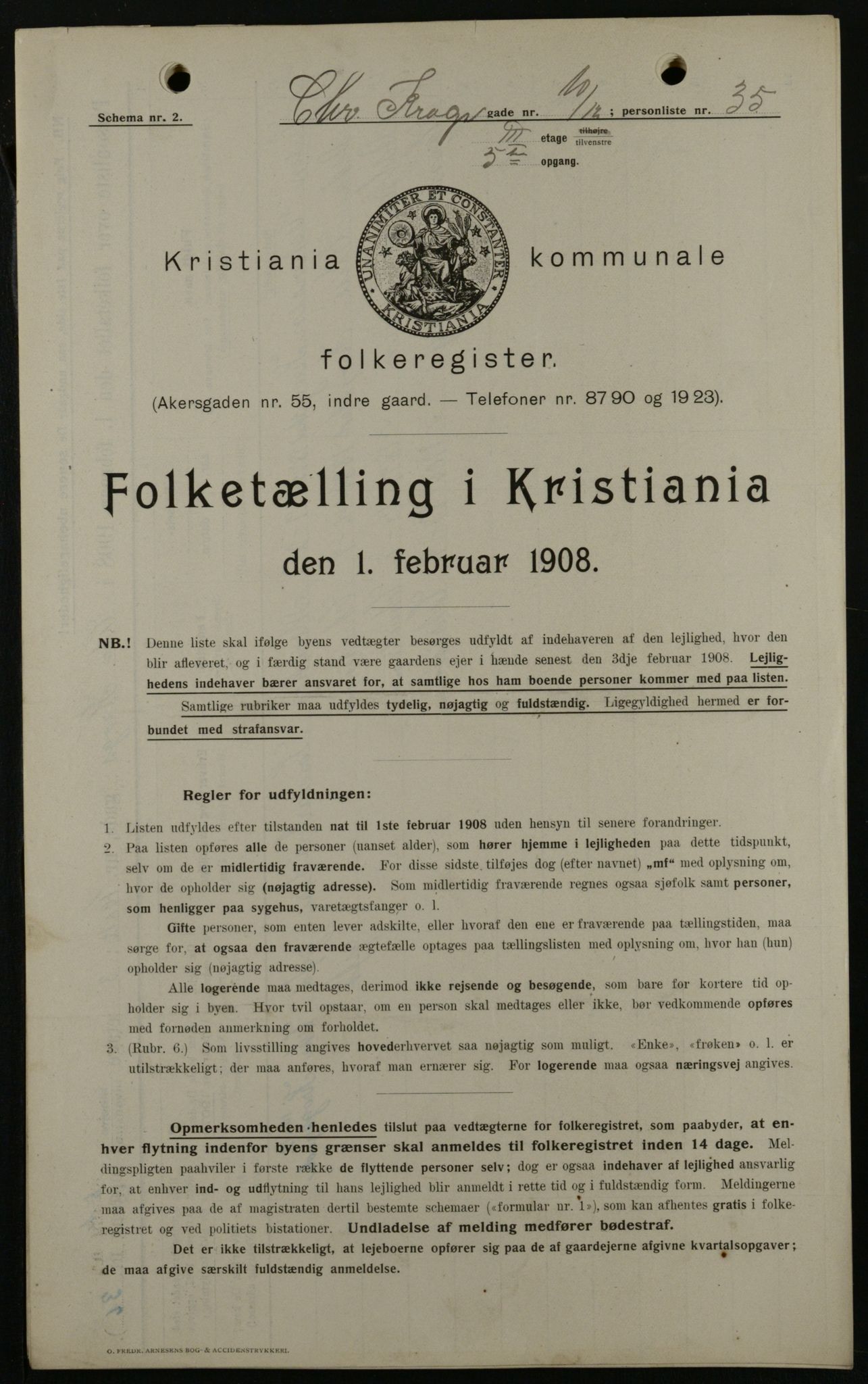 OBA, Kommunal folketelling 1.2.1908 for Kristiania kjøpstad, 1908, s. 11043