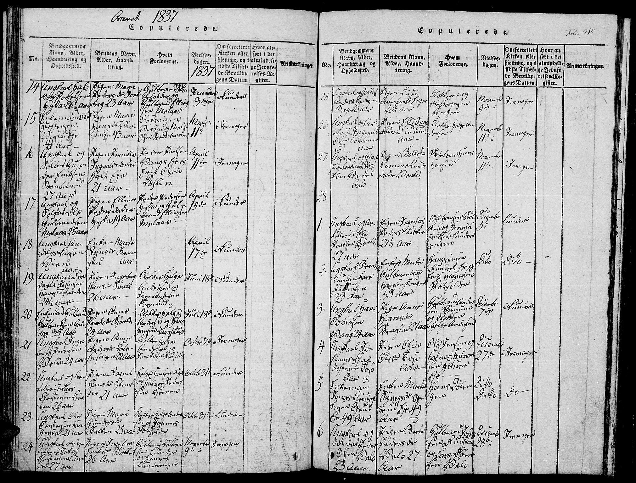 Jevnaker prestekontor, AV/SAH-PREST-116/H/Ha/Hab/L0001: Klokkerbok nr. 1, 1815-1837, s. 215