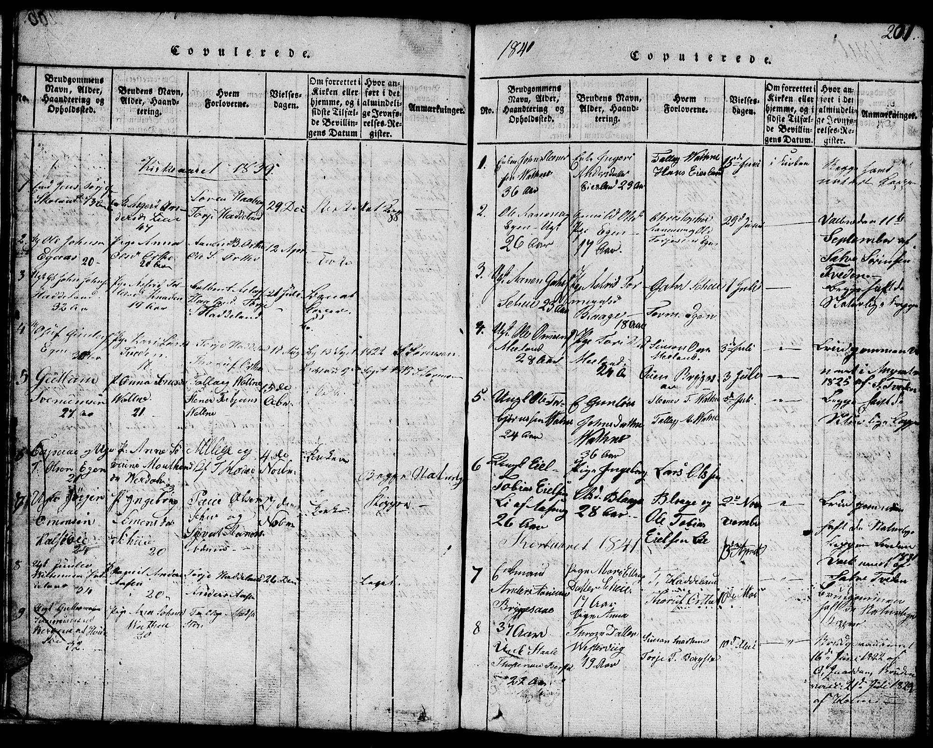 Hægebostad sokneprestkontor, SAK/1111-0024/F/Fb/Fbb/L0001: Klokkerbok nr. B 1, 1816-1850, s. 201