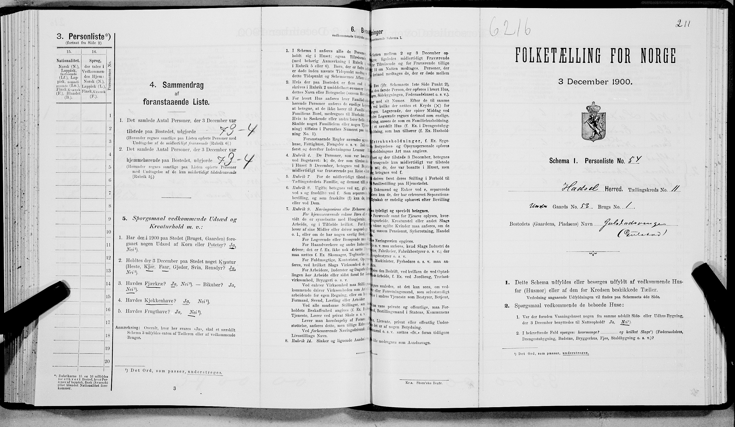SAT, Folketelling 1900 for 1866 Hadsel herred, 1900, s. 1021