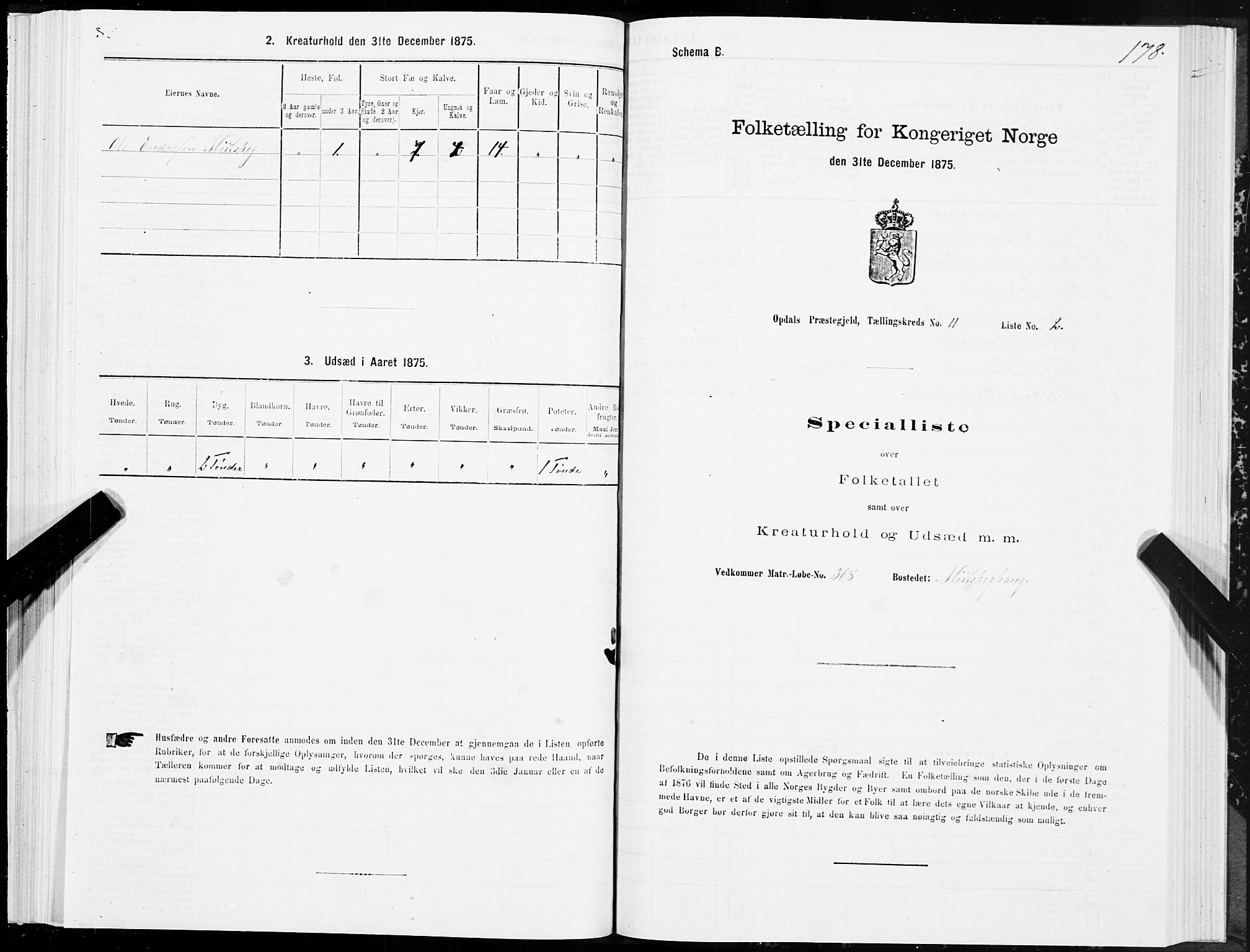 SAT, Folketelling 1875 for 1634P Oppdal prestegjeld, 1875, s. 7178