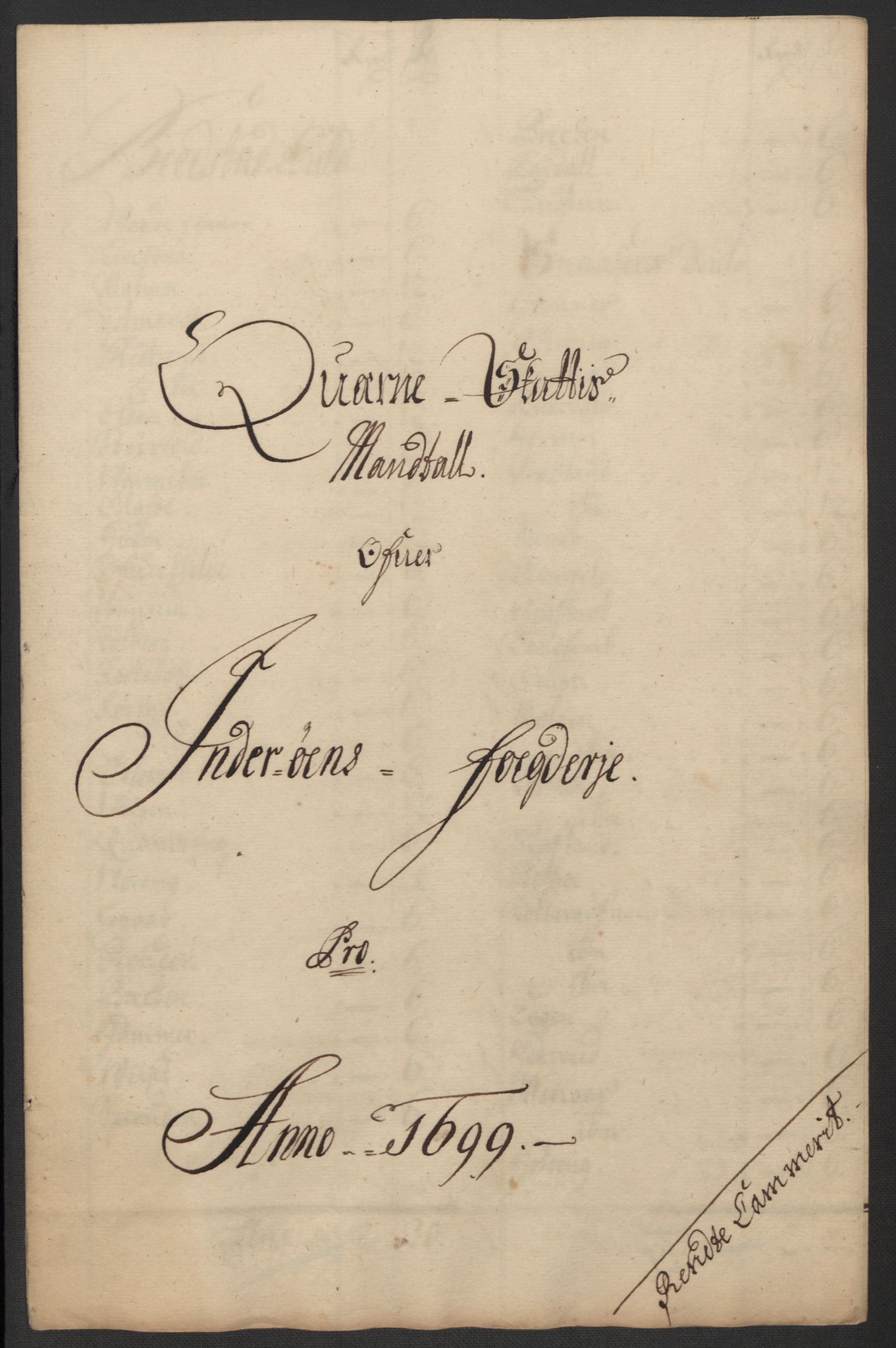 Rentekammeret inntil 1814, Reviderte regnskaper, Fogderegnskap, AV/RA-EA-4092/R63/L4310: Fogderegnskap Inderøy, 1698-1699, s. 309