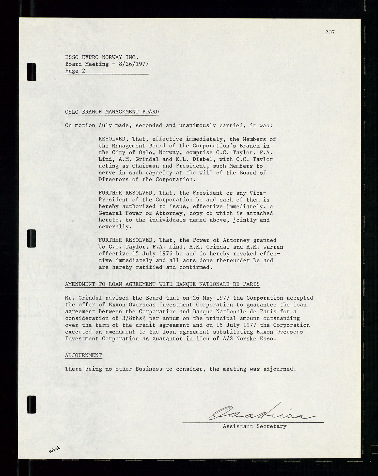 Pa 1512 - Esso Exploration and Production Norway Inc., SAST/A-101917/A/Aa/L0001/0002: Styredokumenter / Corporate records, Board meeting minutes, Agreements, Stocholder meetings, 1975-1979, s. 62