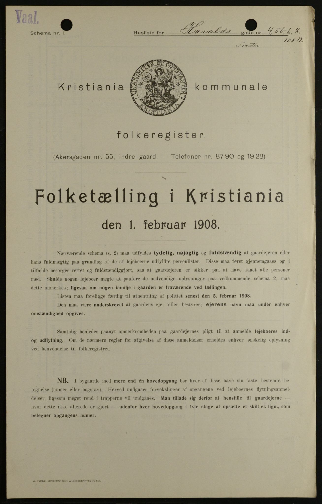 OBA, Kommunal folketelling 1.2.1908 for Kristiania kjøpstad, 1908, s. 31594