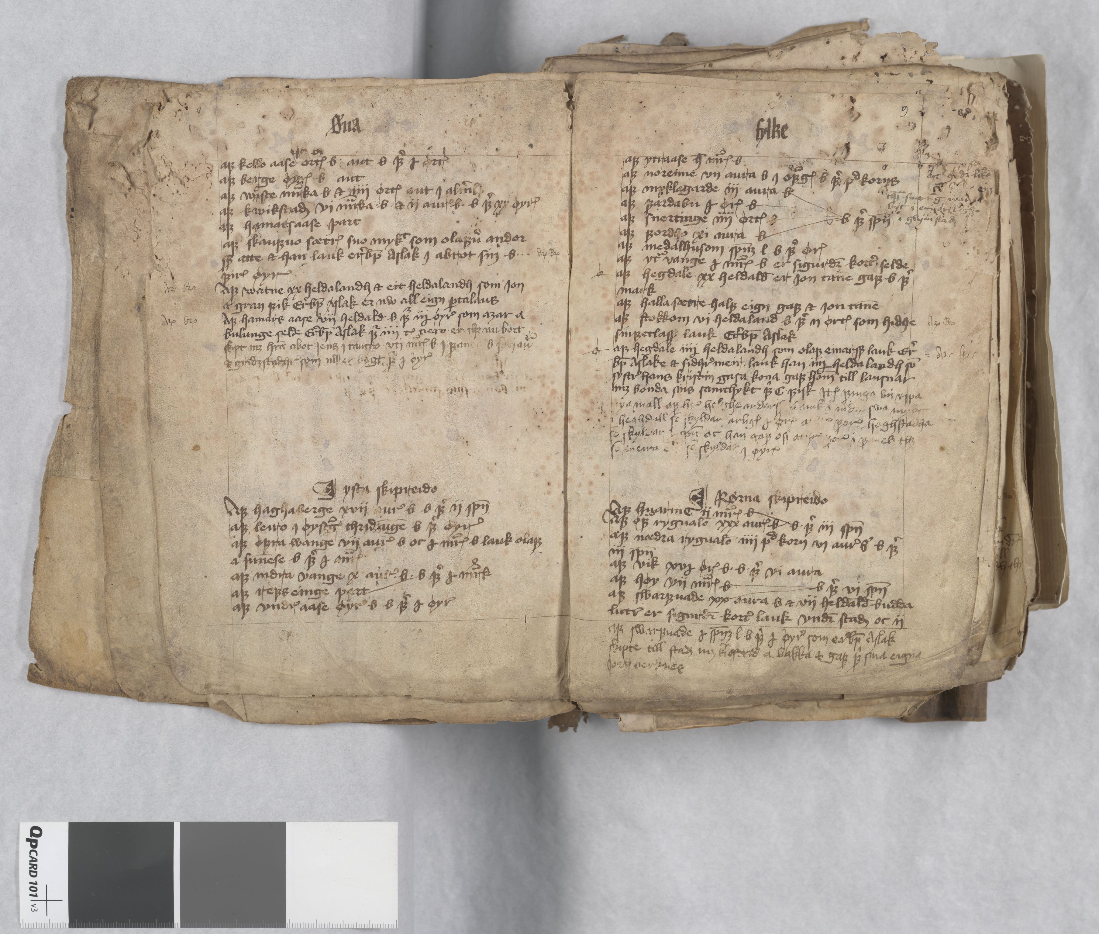 Riksarkivets diplomsamling, AV/RA-EA-5965/F13/F13b/L0013: NRA dipl. München papir, nr. 4292 Aslak Bolts jordebok., 1430-1439, s. 8-9