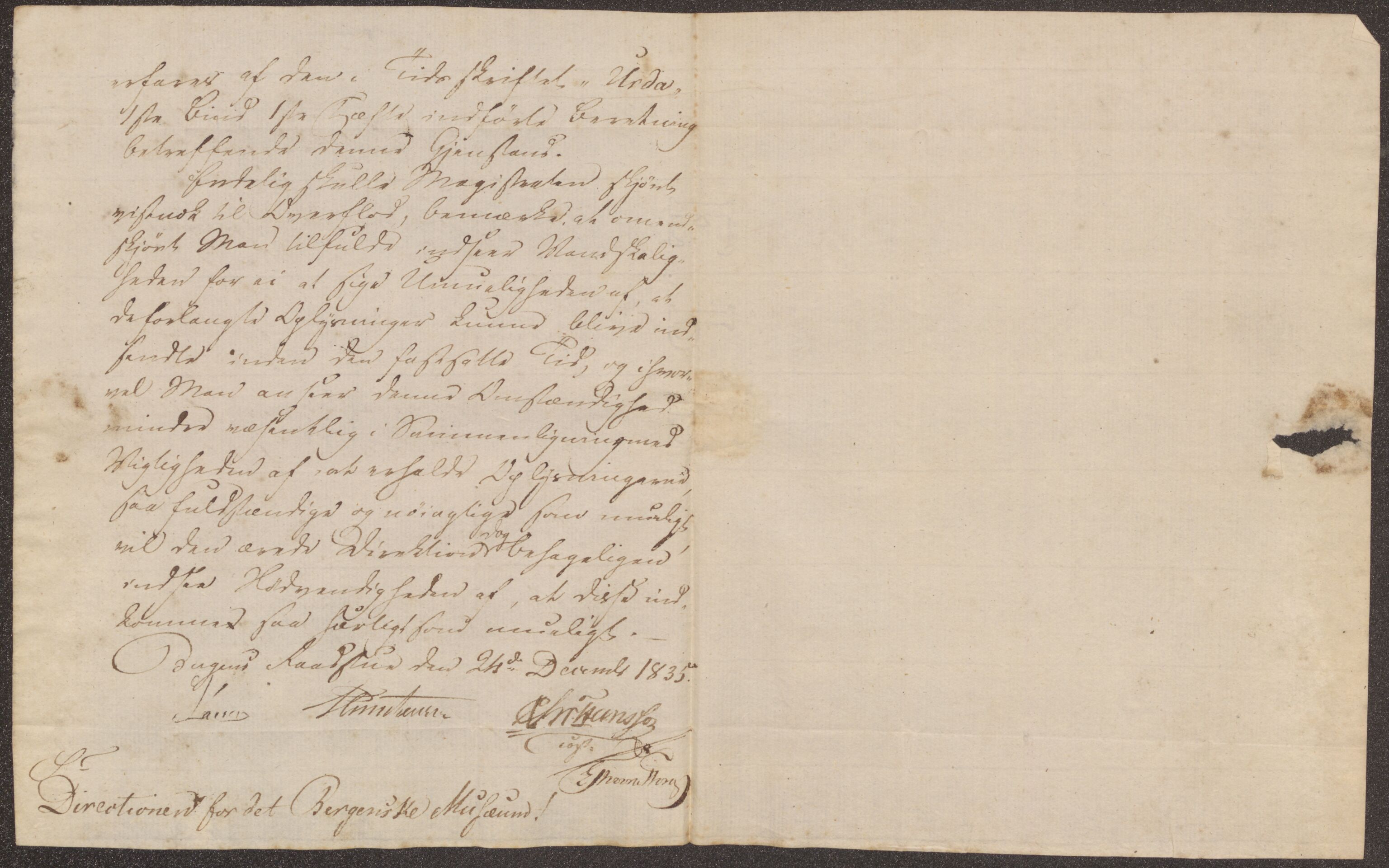 Bergens Museum, UMB/A007/D/Da/L0007/0003: Innkommende brev 1834 - 1835 / Innkommende brev 1835, 1835