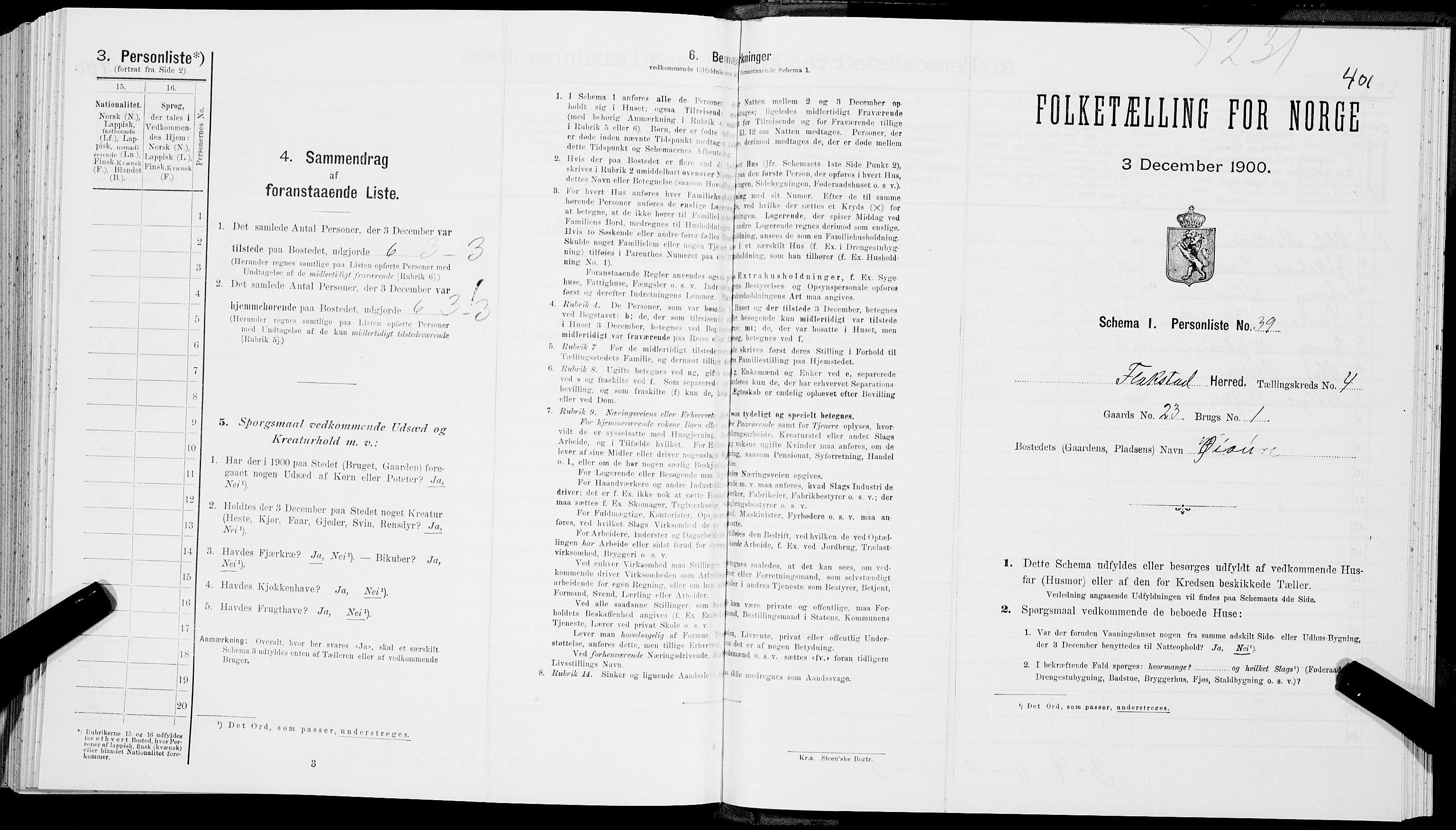 SAT, Folketelling 1900 for 1859 Flakstad herred, 1900, s. 421