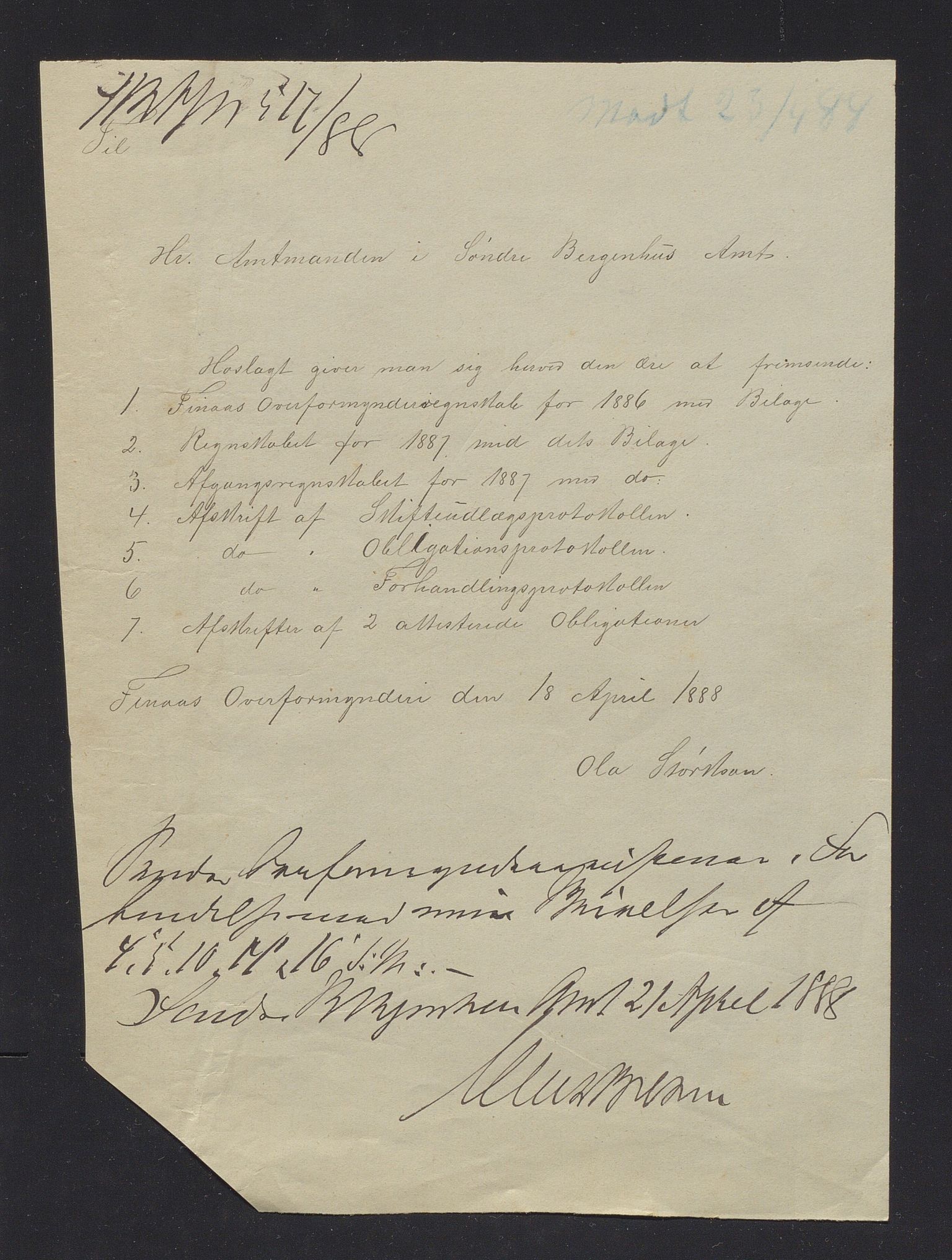 Finnaas kommune. Overformynderiet, IKAH/1218a-812/R/Ra/Raa/L0005/0004: Årlege rekneskap m/vedlegg / Årlege rekneskap m/vedlegg, 1887