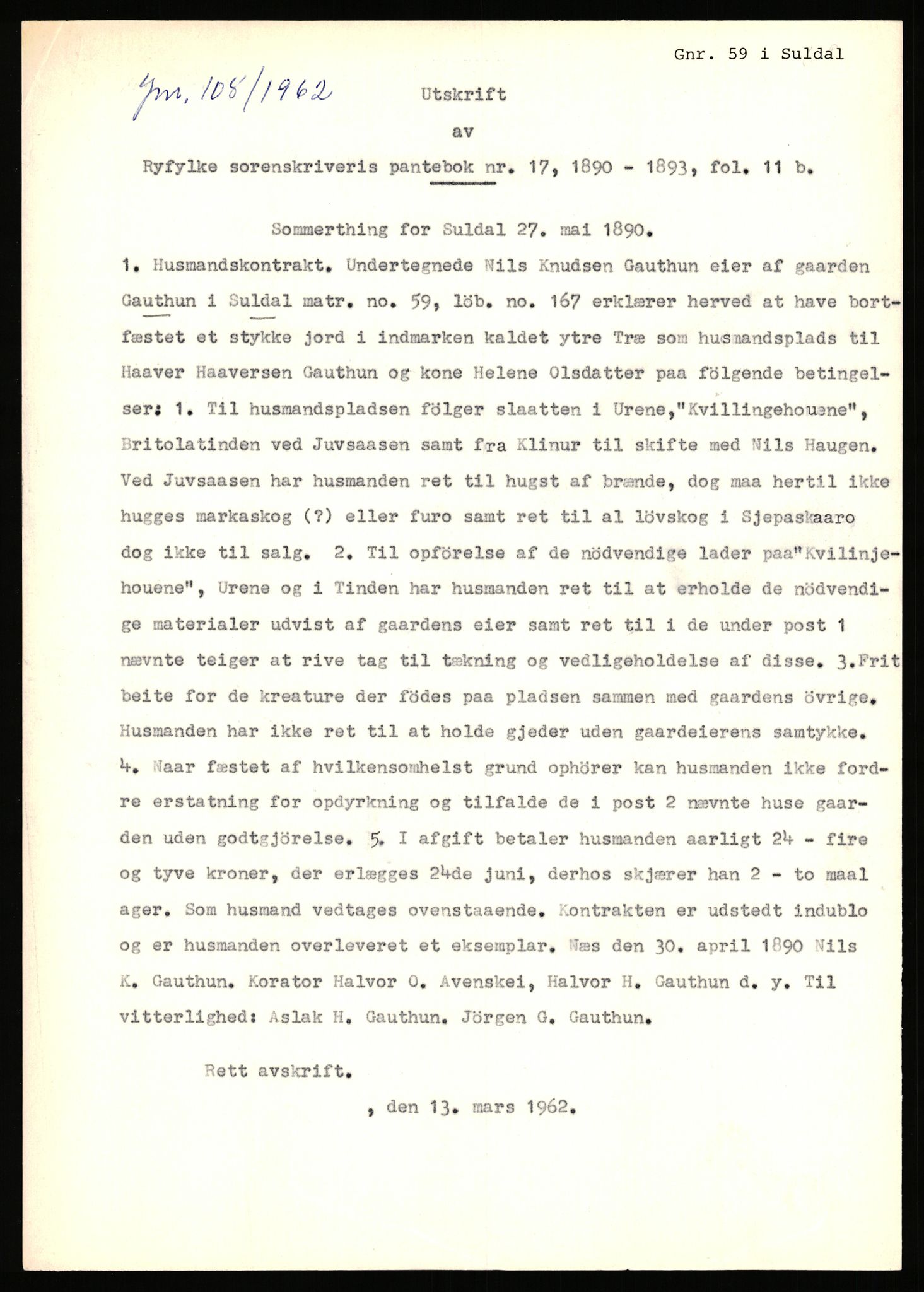 Statsarkivet i Stavanger, AV/SAST-A-101971/03/Y/Yj/L0025: Avskrifter sortert etter gårdsnavn: Garpestad - Gjerde, 1750-1930, s. 277